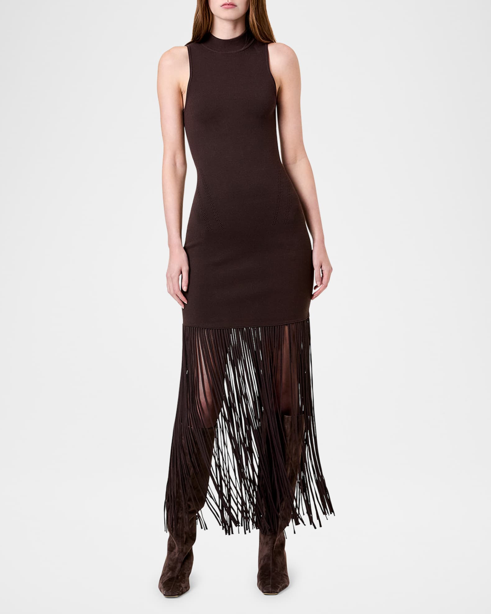 NICHOLAS Clementine Fringe-Hem Rib Knit Maxi Dress | Neiman Marcus