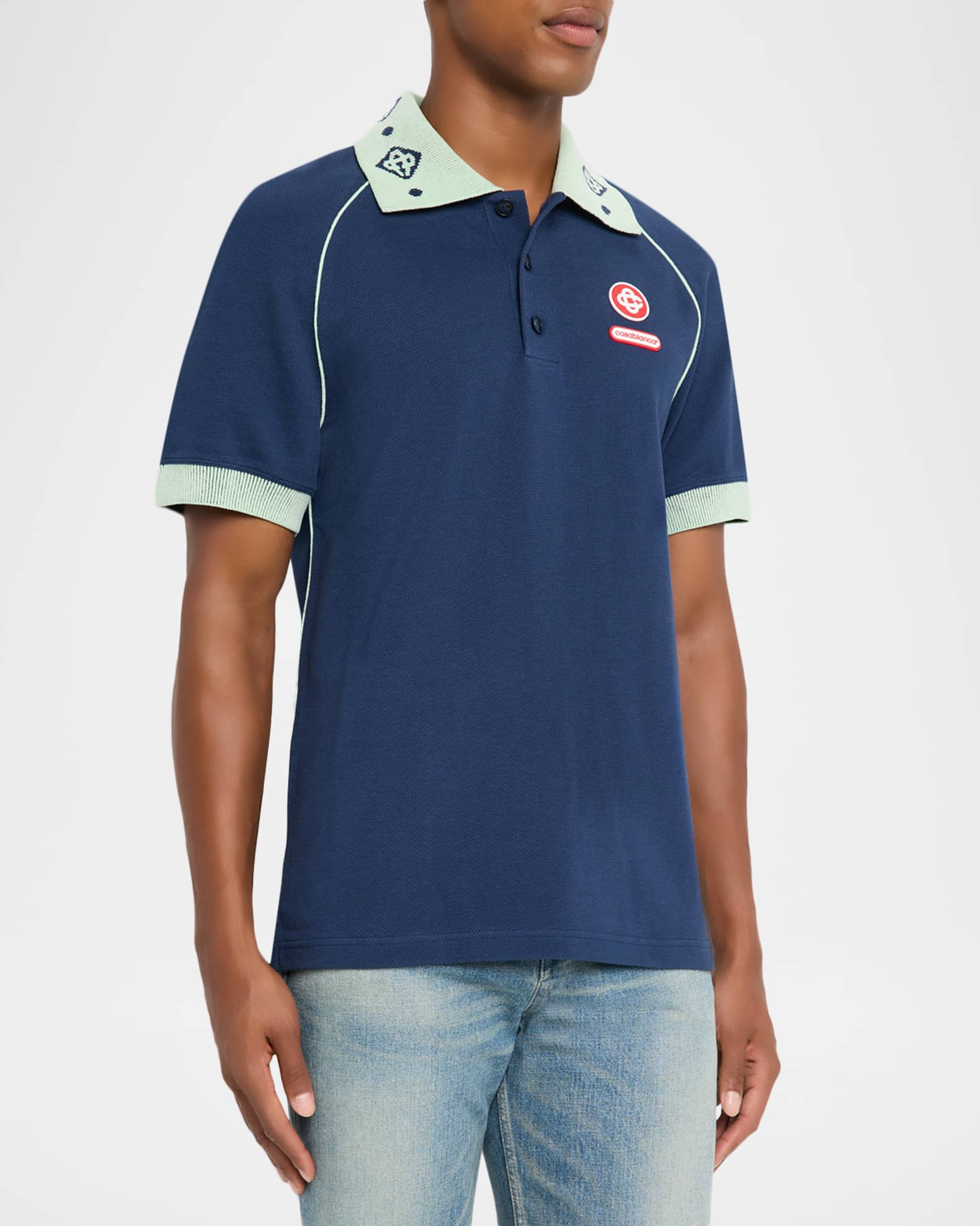 CASABLANCA Men's Chenille Collar Polo Shirt | Neiman Marcus