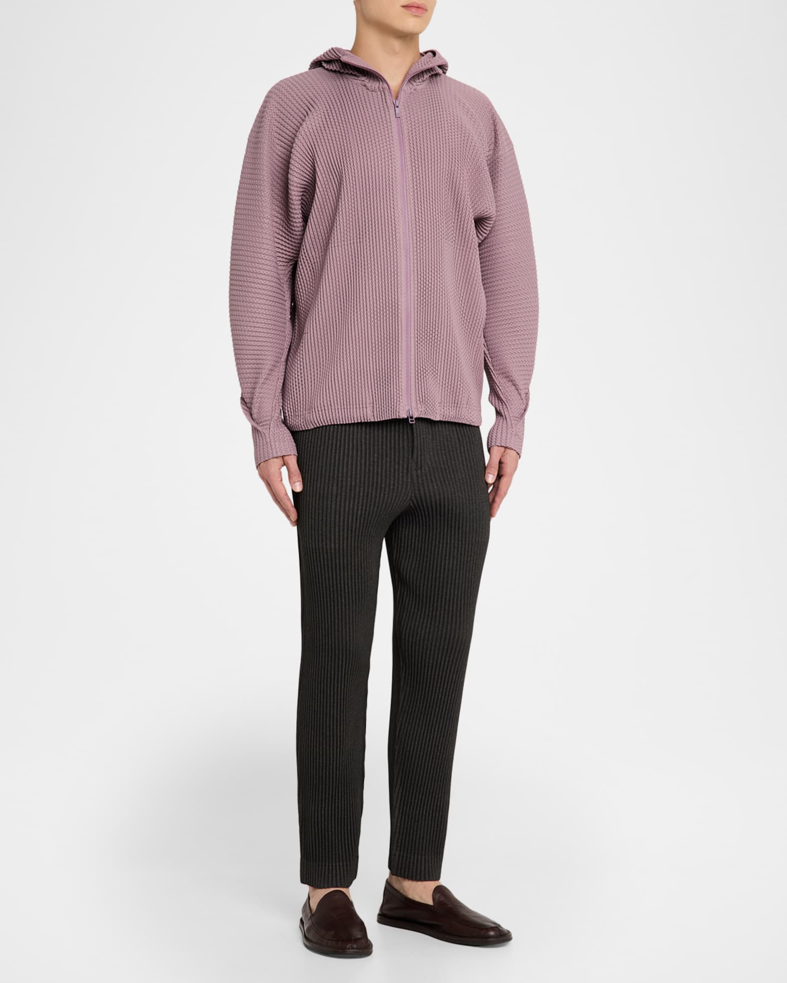 Homme Plisse Issey Miyake Men's Wickerwork Mesh Full-Zip Hoodie