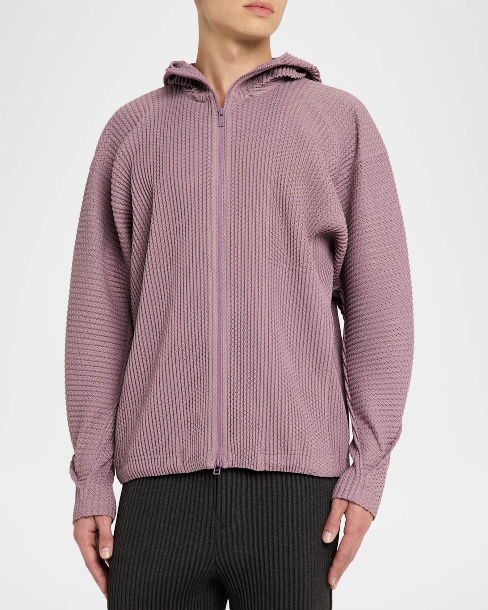 Homme Plisse Issey Miyake Men's Wickerwork Mesh Full-Zip Hoodie