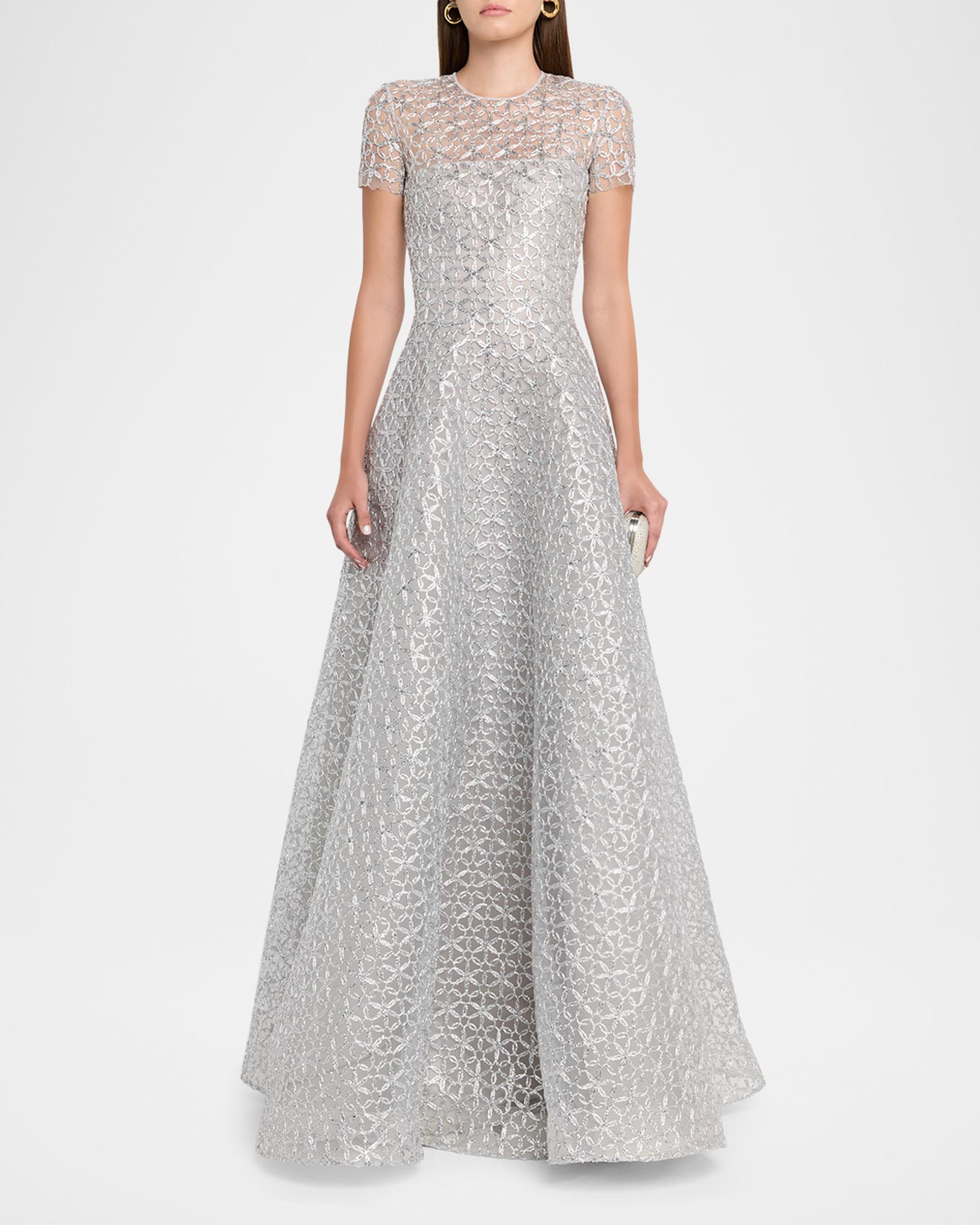 naeem khan silver dress Naeem Khan Fall 2013 Runway Silver Beaded Art Deco Long Dress Evening Gown  2