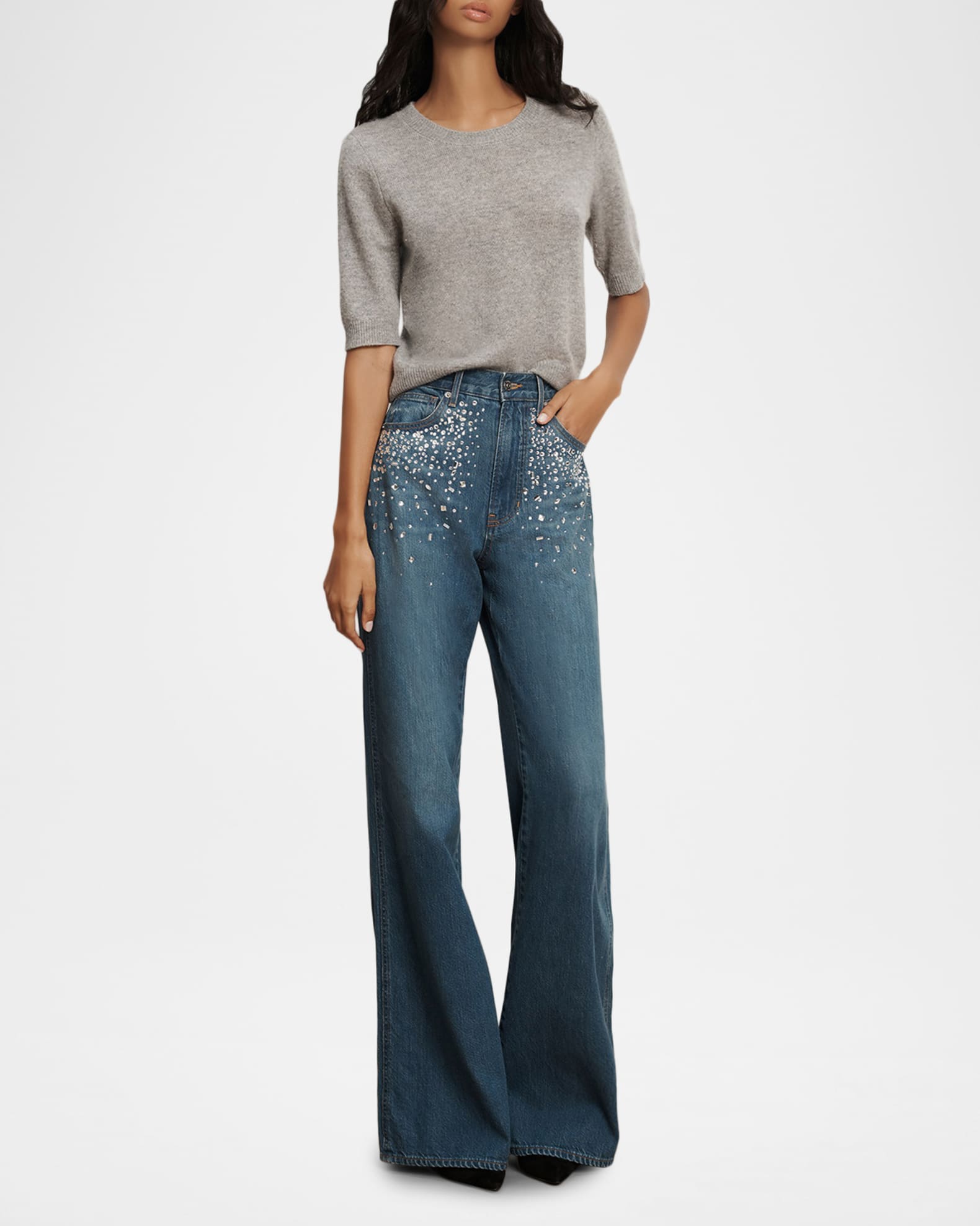 Veronica Beard Exclusive Kasey Embellished Wide-Leg Jeans | Neiman