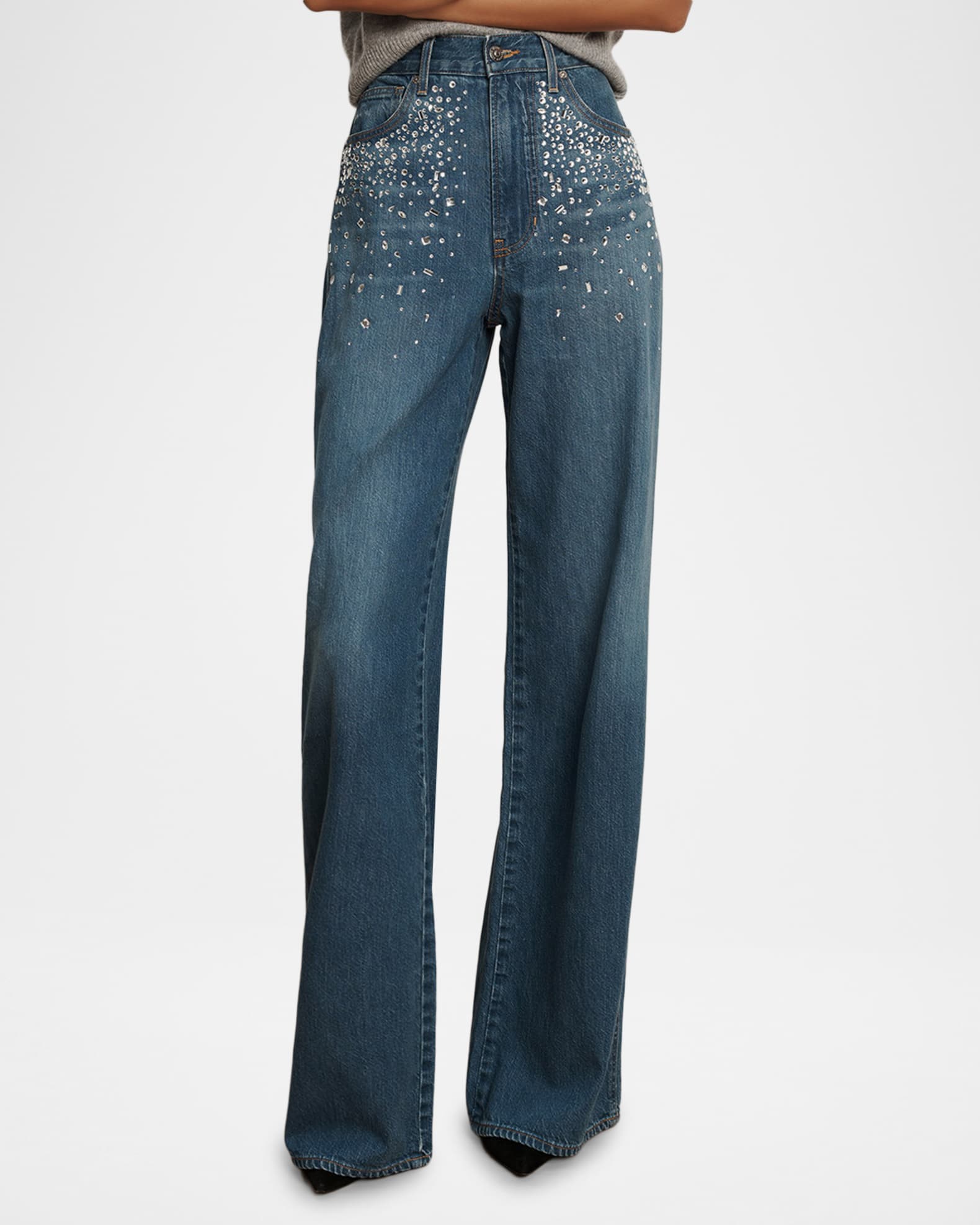 Veronica Beard Exclusive Kasey Embellished Wide-Leg Jeans | Neiman
