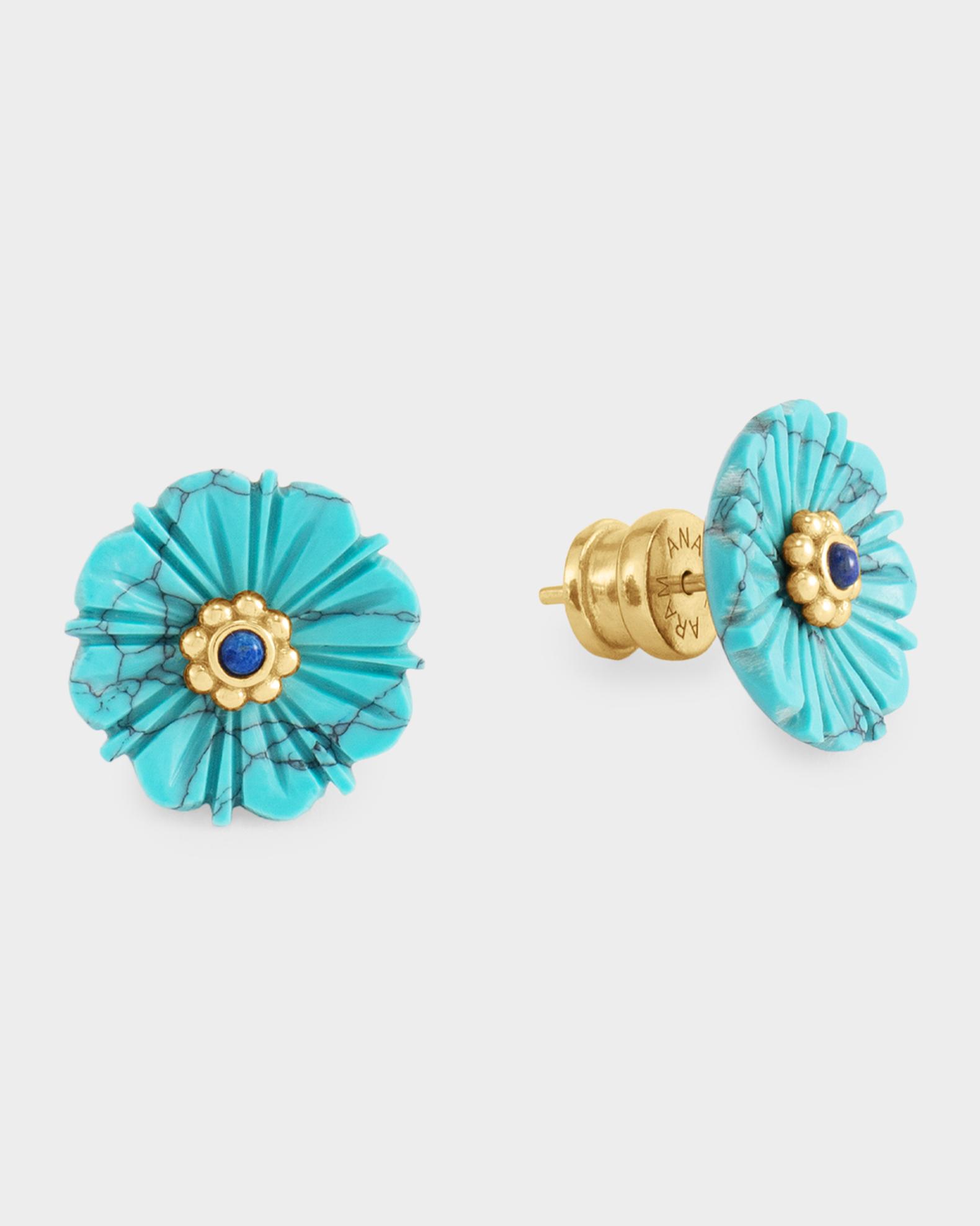 Anabel Aram Jewelry Milos Carved Stone Flower Stud Earrings, Turquoise ...
