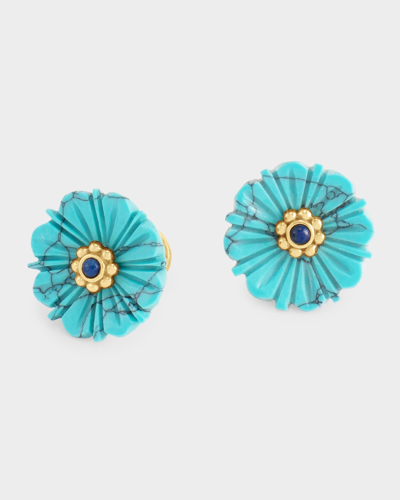 Anabel Aram Jewelry Milos Carved Stone Flower Stud Earrings, Turquoise ...