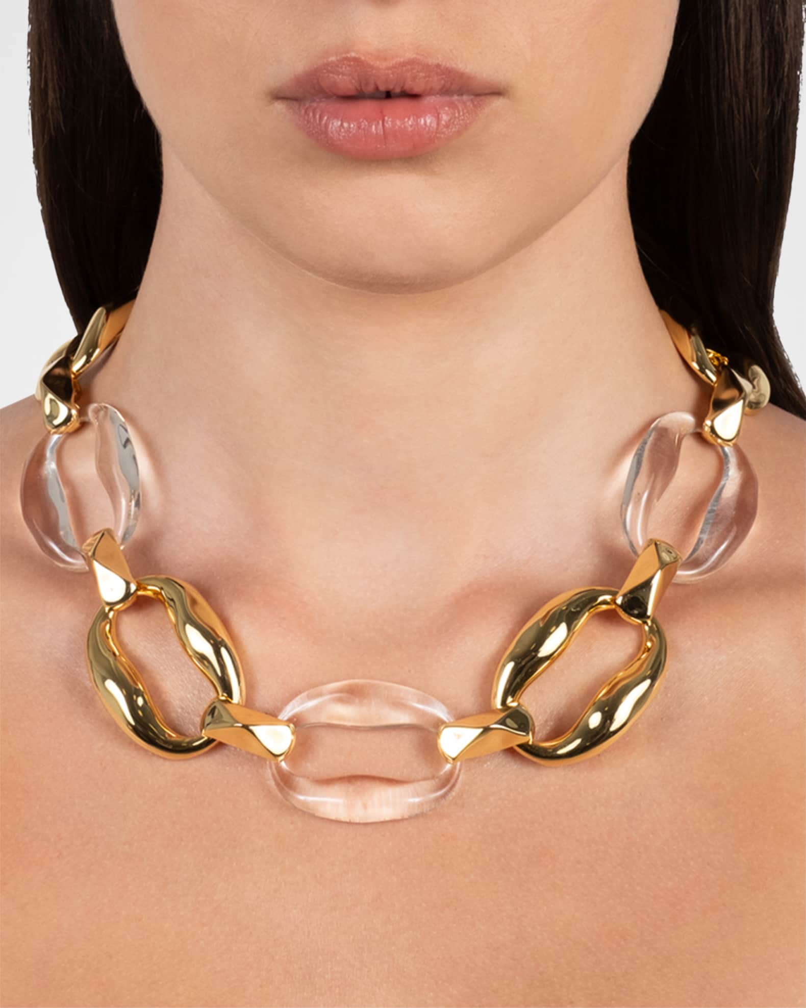 Alexis Bittar Liquid Lucite Gold Link Necklace, Clear Neiman Marcus