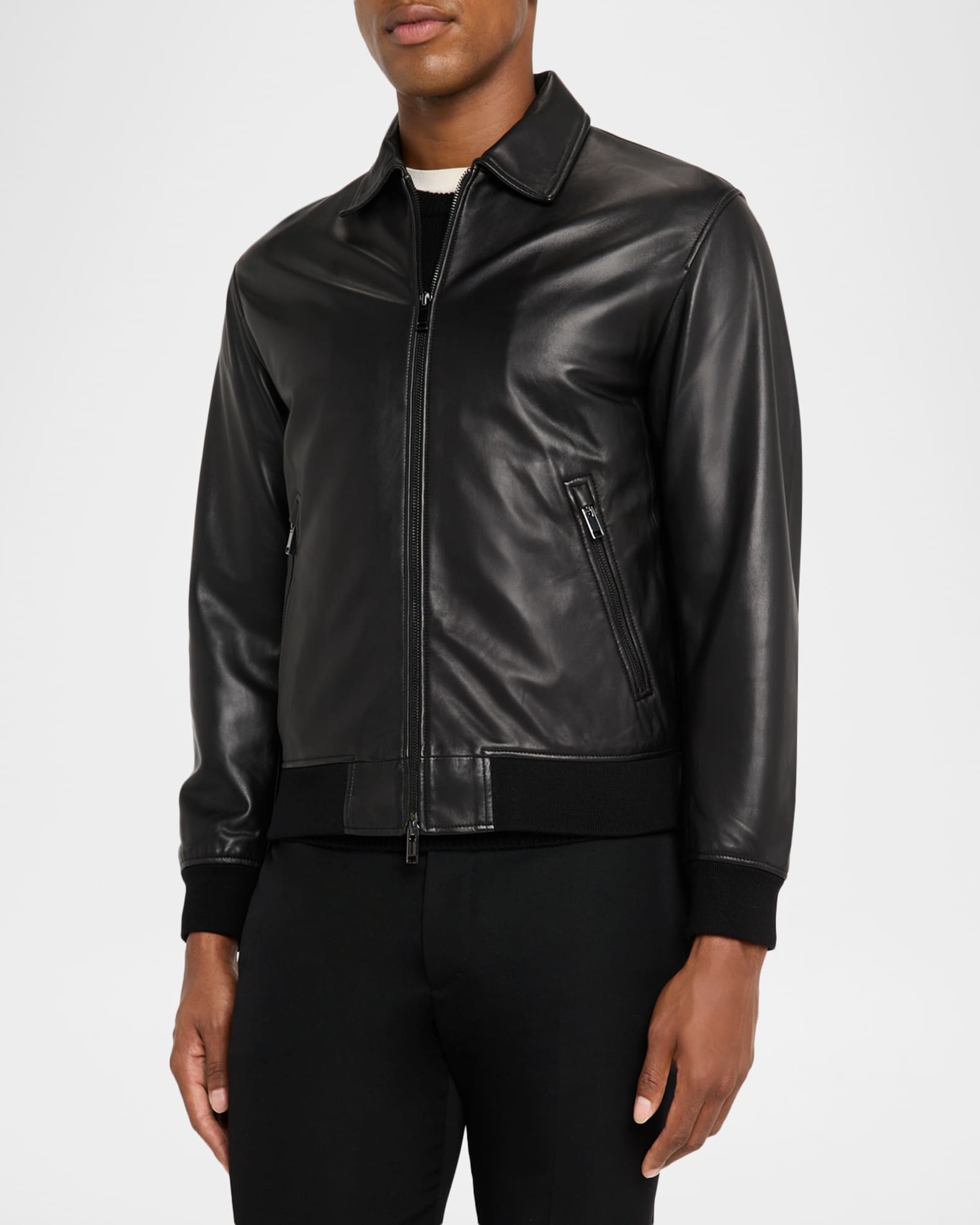 Theory Men's Wyatt Full-Zip Leather Jacket | Neiman Marcus