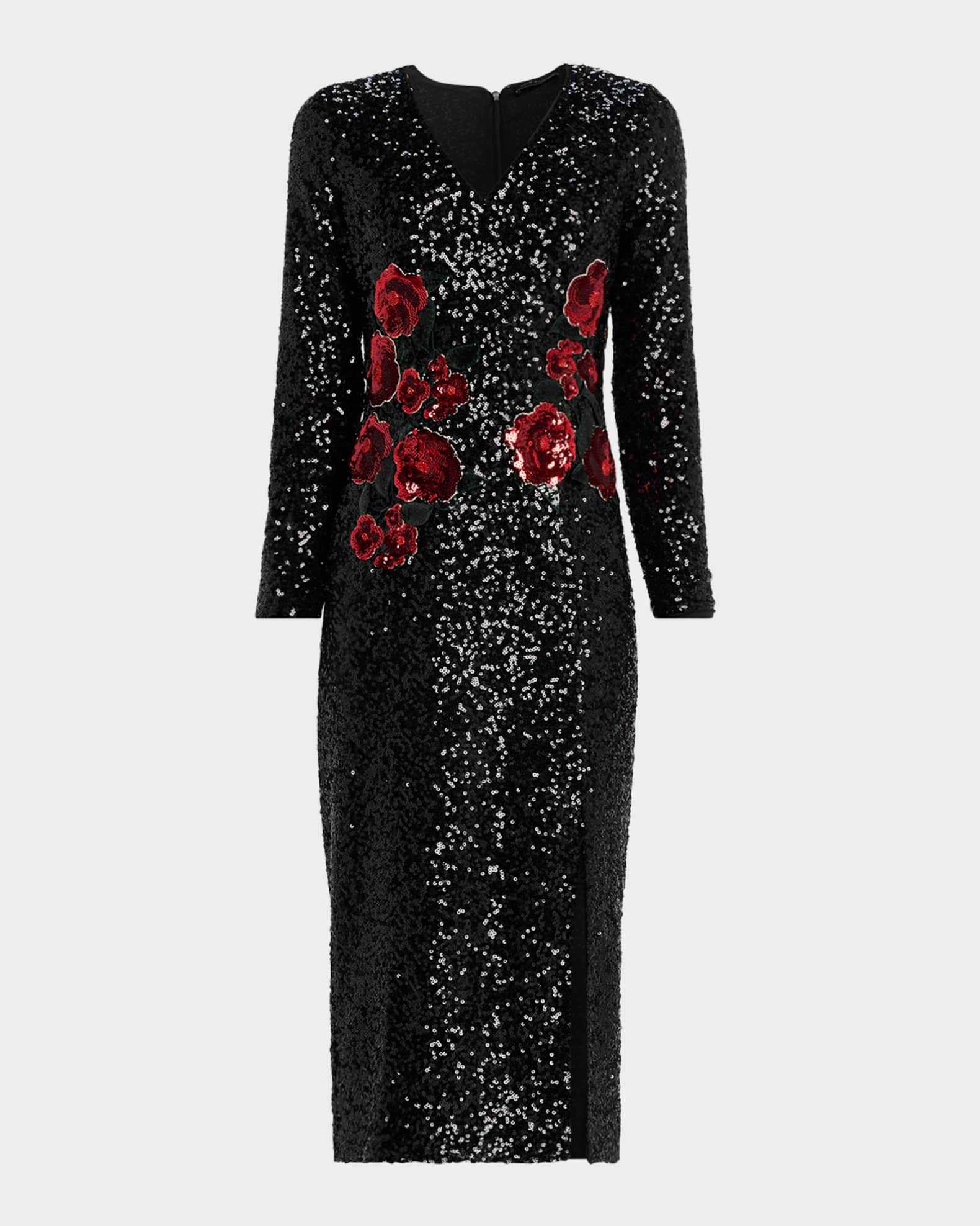 Elie Tahari Women's The Aurora Floral Sequin Cocktail Dress - Noir - Size 8