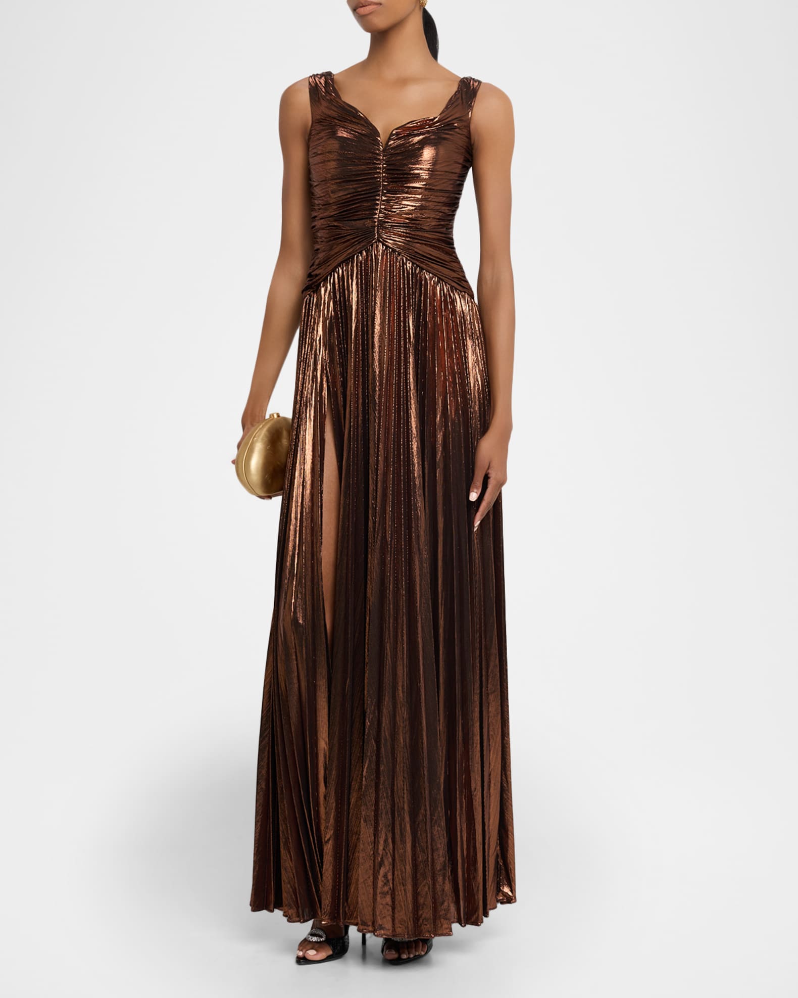 Retrofete Ismene Metallic Pleated Sleeveless Gown | Neiman Marcus