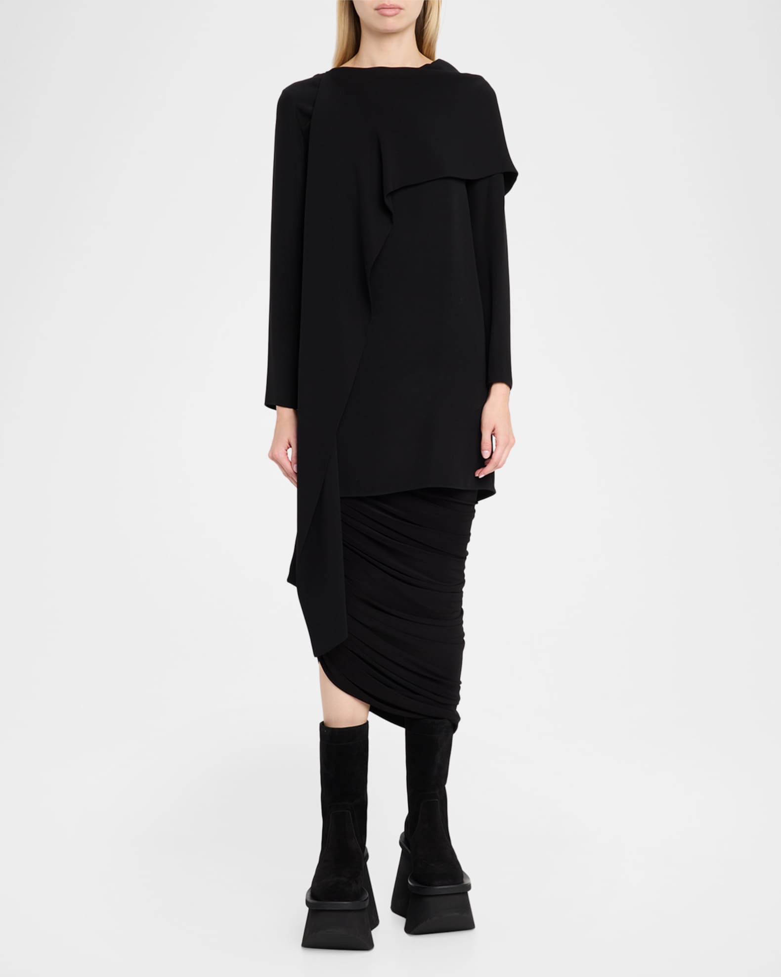 Rick Owens Factory Suede Platform Mid-Calf Boots | Neiman Marcus