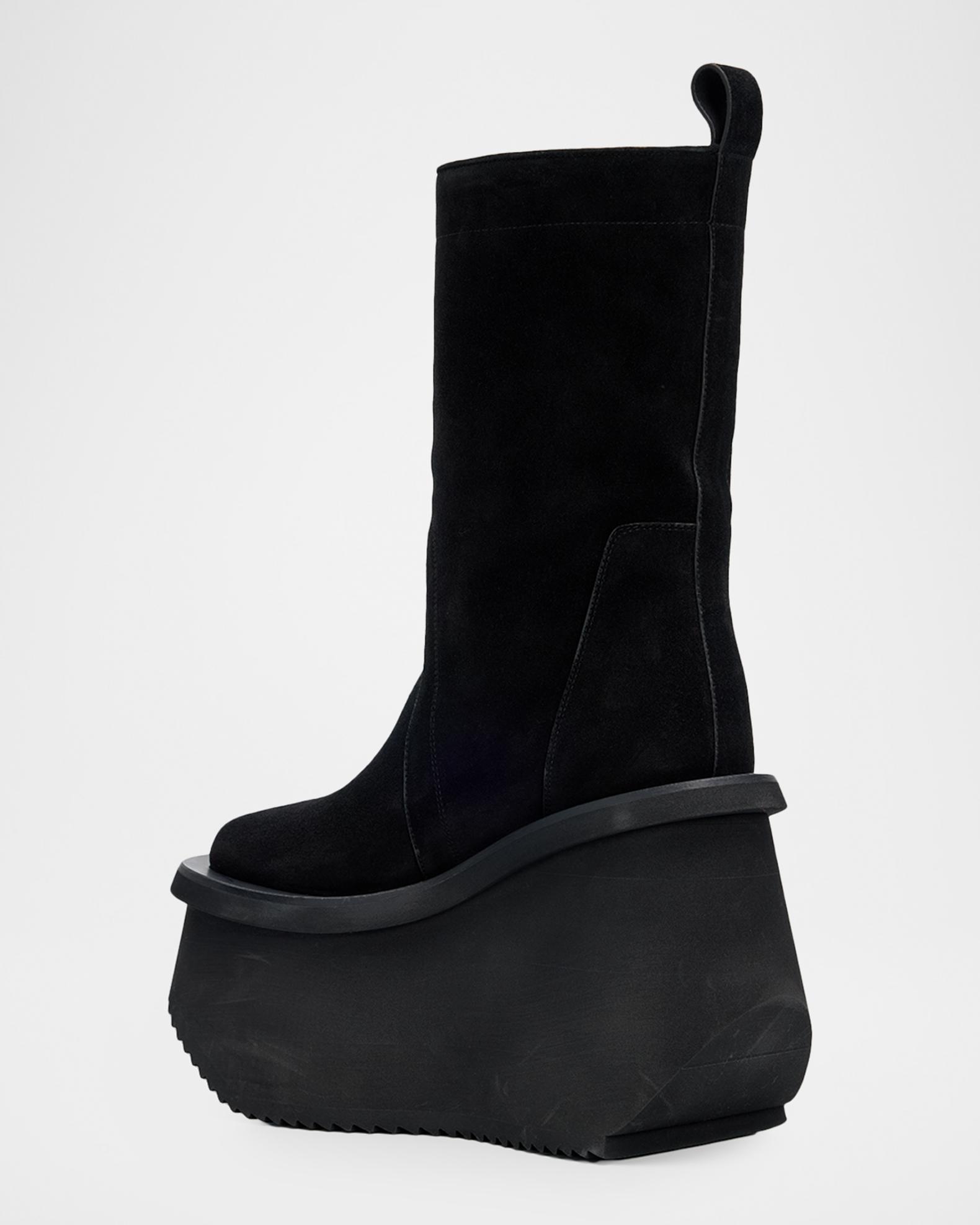 Rick Owens Factory Suede Platform Mid-Calf Boots | Neiman Marcus