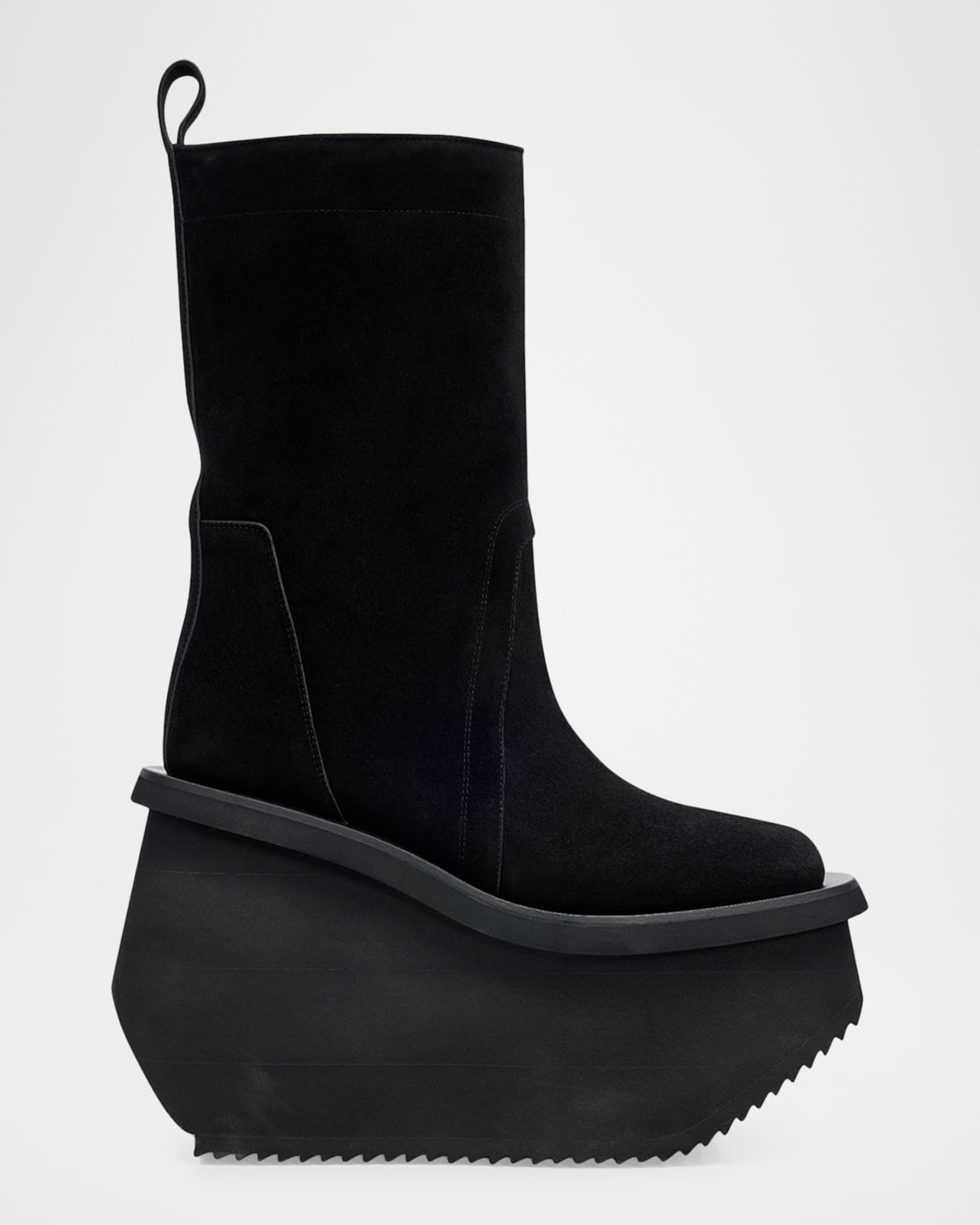 Rick Owens Factory Suede Platform Mid-Calf Boots | Neiman Marcus