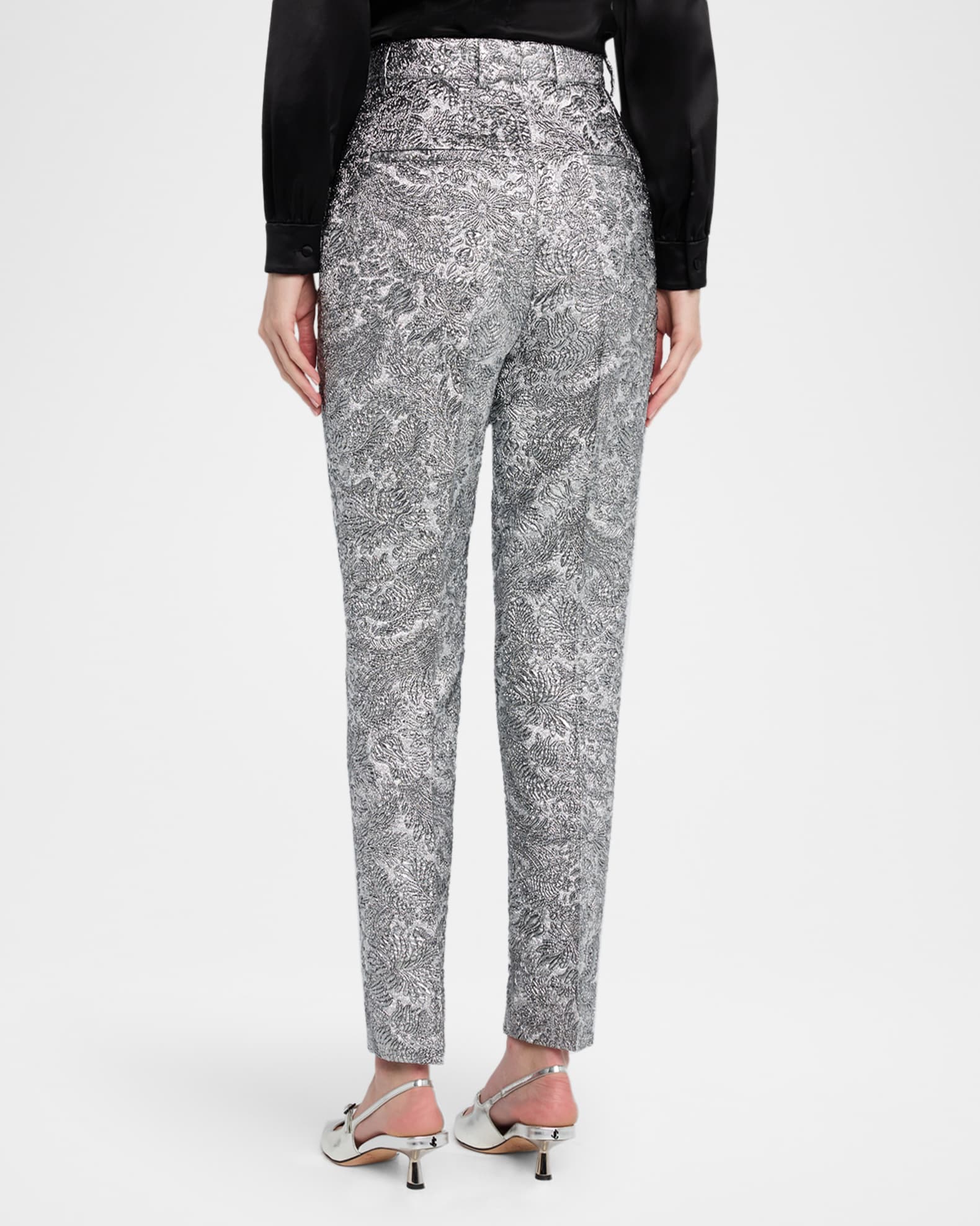 Dolce&Gabbana Metallic Floral Puff Brocade Slim-Leg Ankle Pants  display picture 1