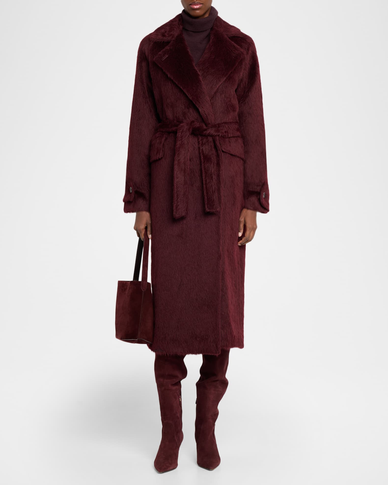 Max Mara Cherry Faux-Fur Wrap Coat | Neiman Marcus