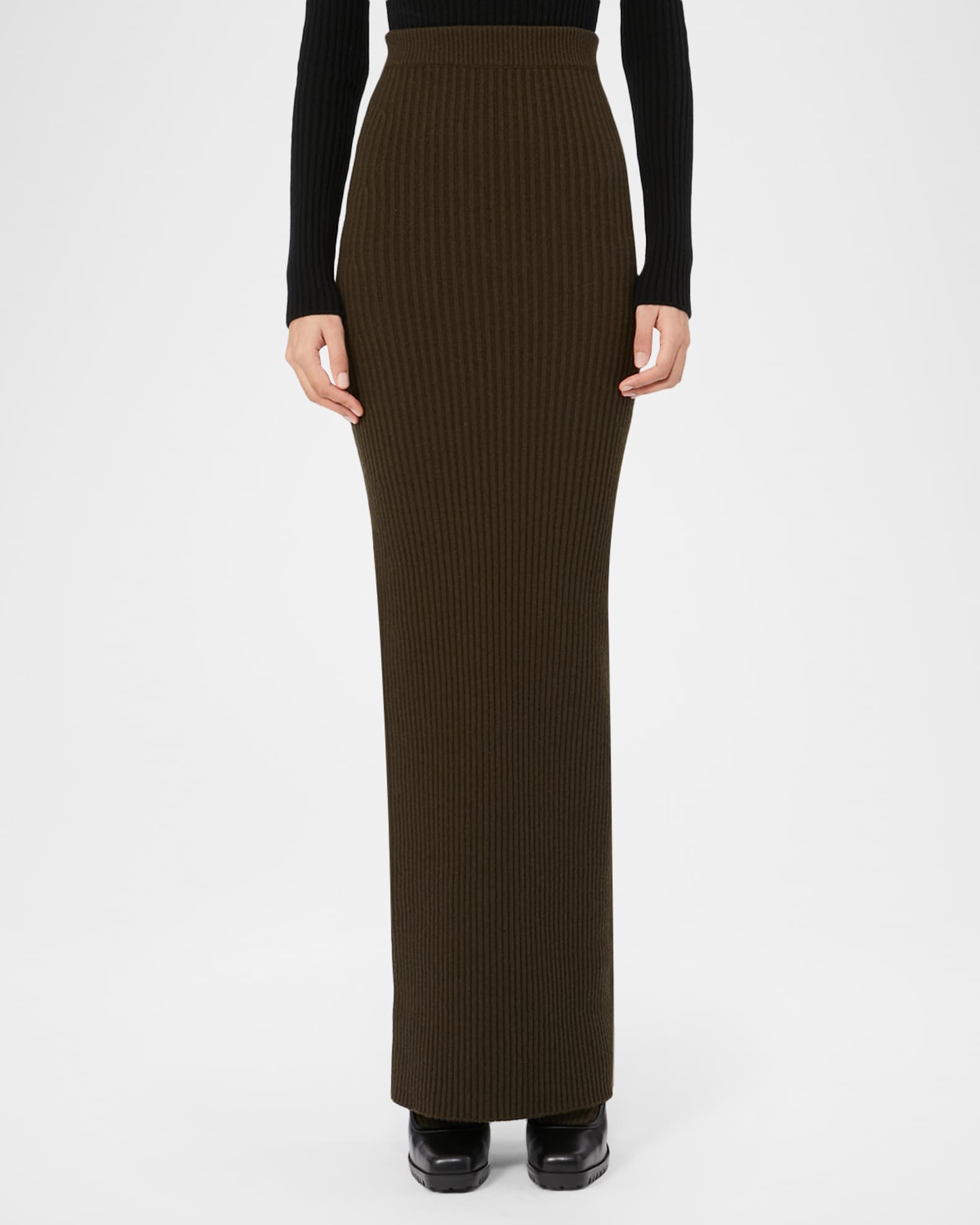 Max Mara Ribbed Wool-Cashmere Maxi Pencil Skirt | Neiman Marcus
