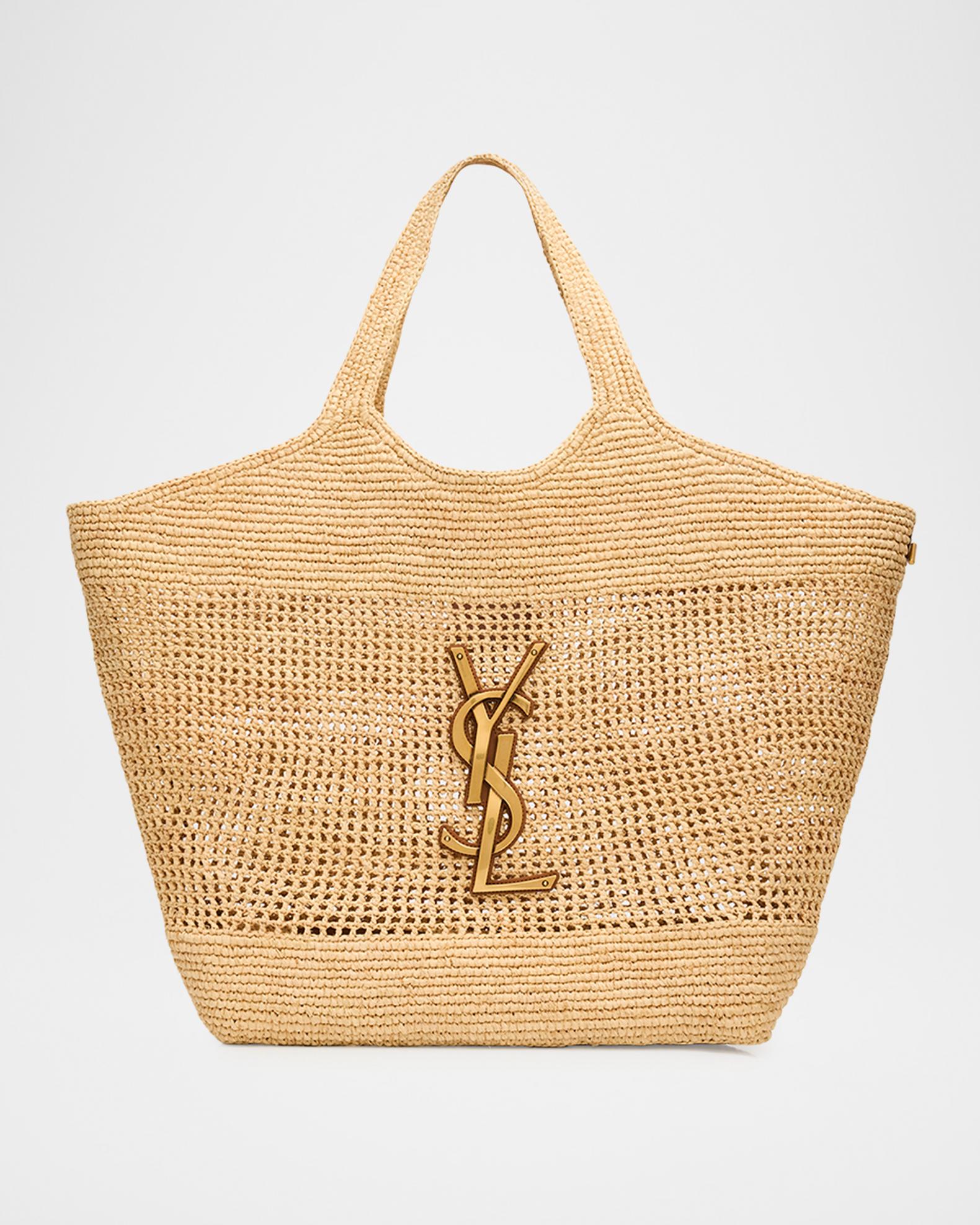 Saint Laurent Icare YSL Raffia Tote Bag | Neiman Marcus