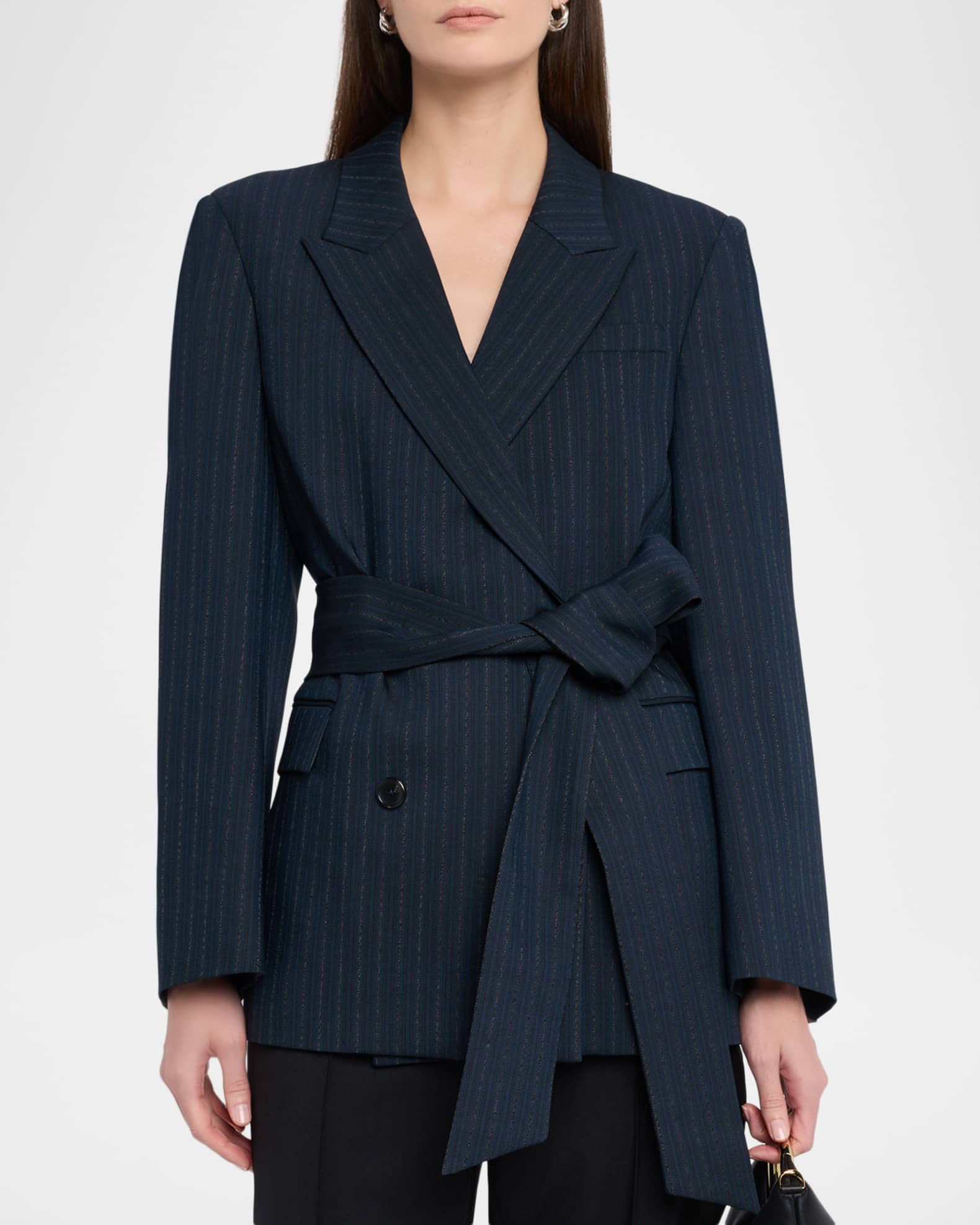 TWP Delancey Striped Stretch Wool Wrap Blazer | Neiman Marcus