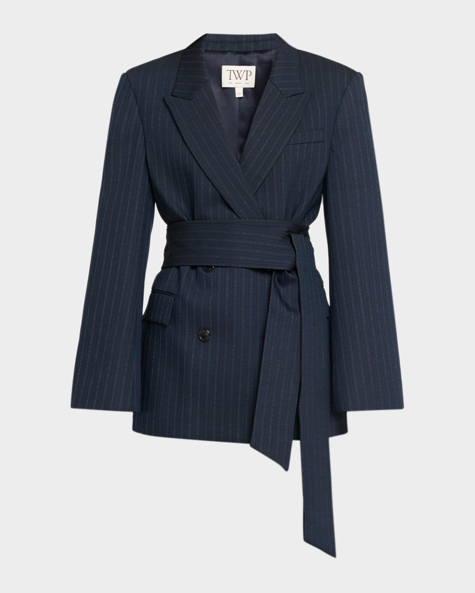TWP Delancey Striped Stretch Wool Wrap Blazer | Neiman Marcus