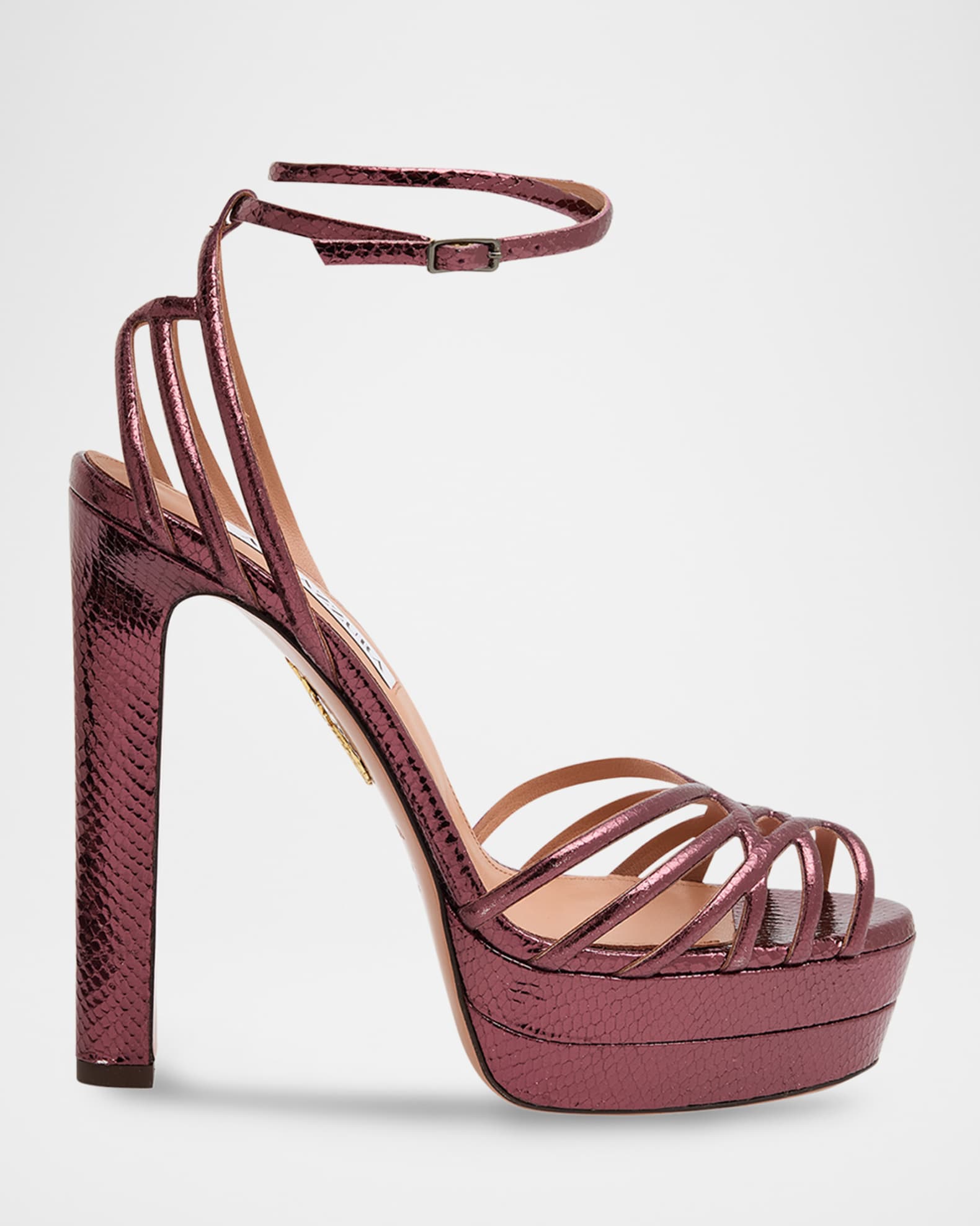 Aquazzura 130mm Wild Dream Snake-Embossed Metallic Leather