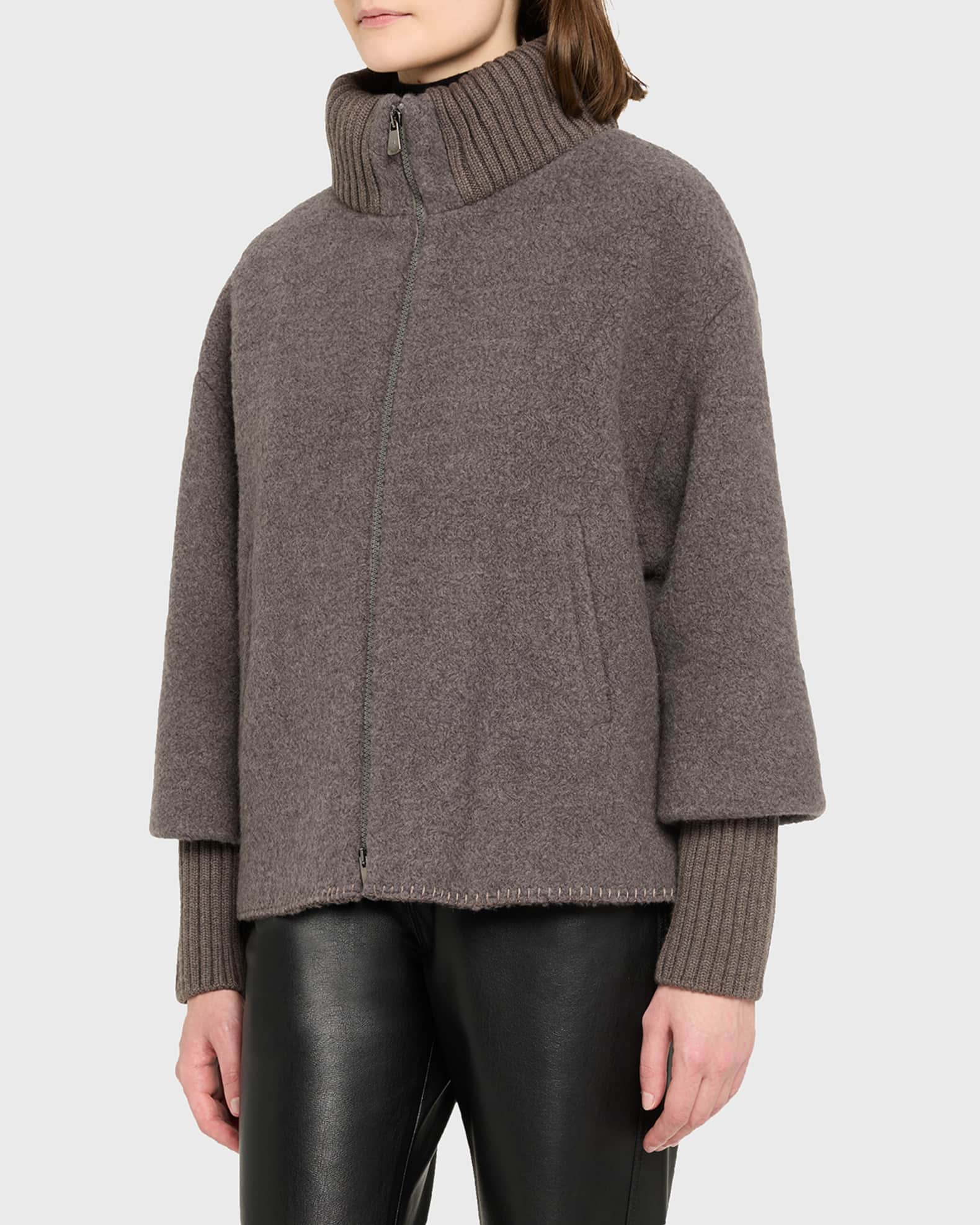 Cinzia Rocca Alpaca Bouclé Jacket with Knitted Inserts | Neiman Marcus
