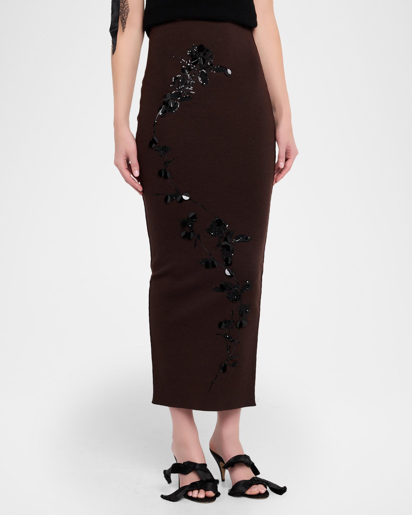 Alberta Ferretti Sequin Embroidered Merino Wool Knit Midi Skirt