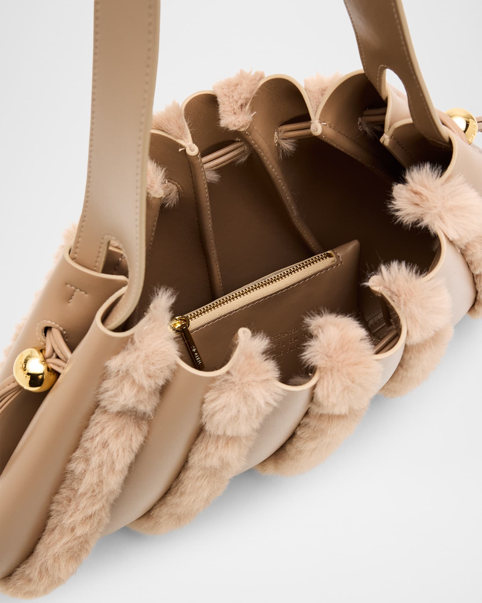THEMOIRE Calypso Faux Fur-Trim Vegan Leather Shoulder Bag | Neiman