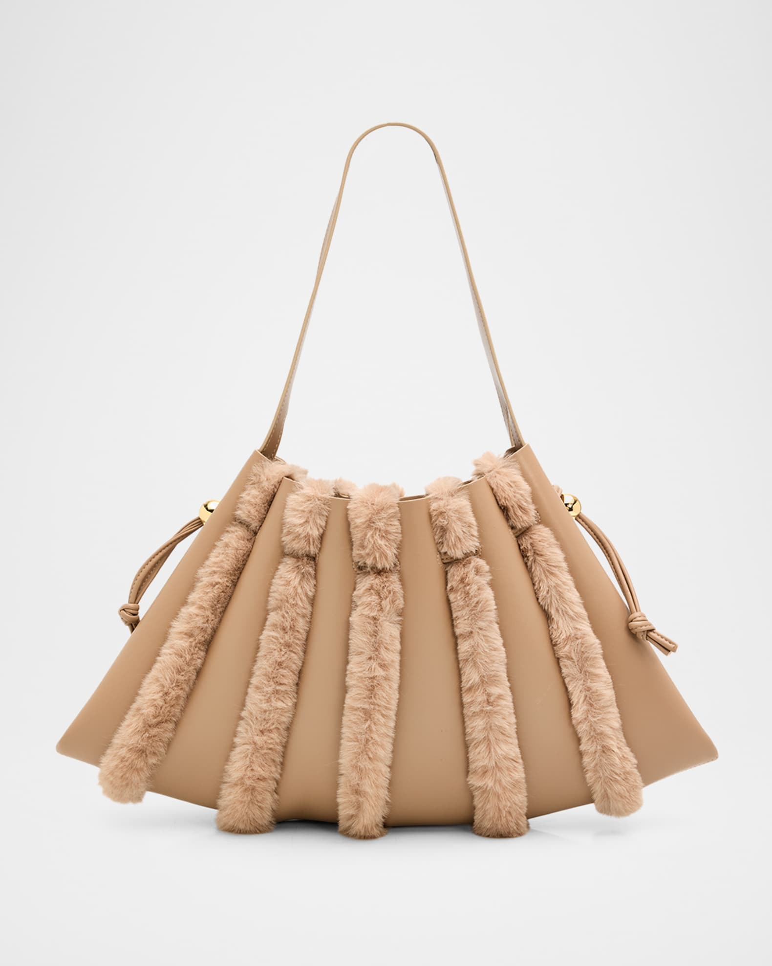 THEMOIRE Calypso Faux Fur-Trim Vegan Leather Shoulder Bag | Neiman