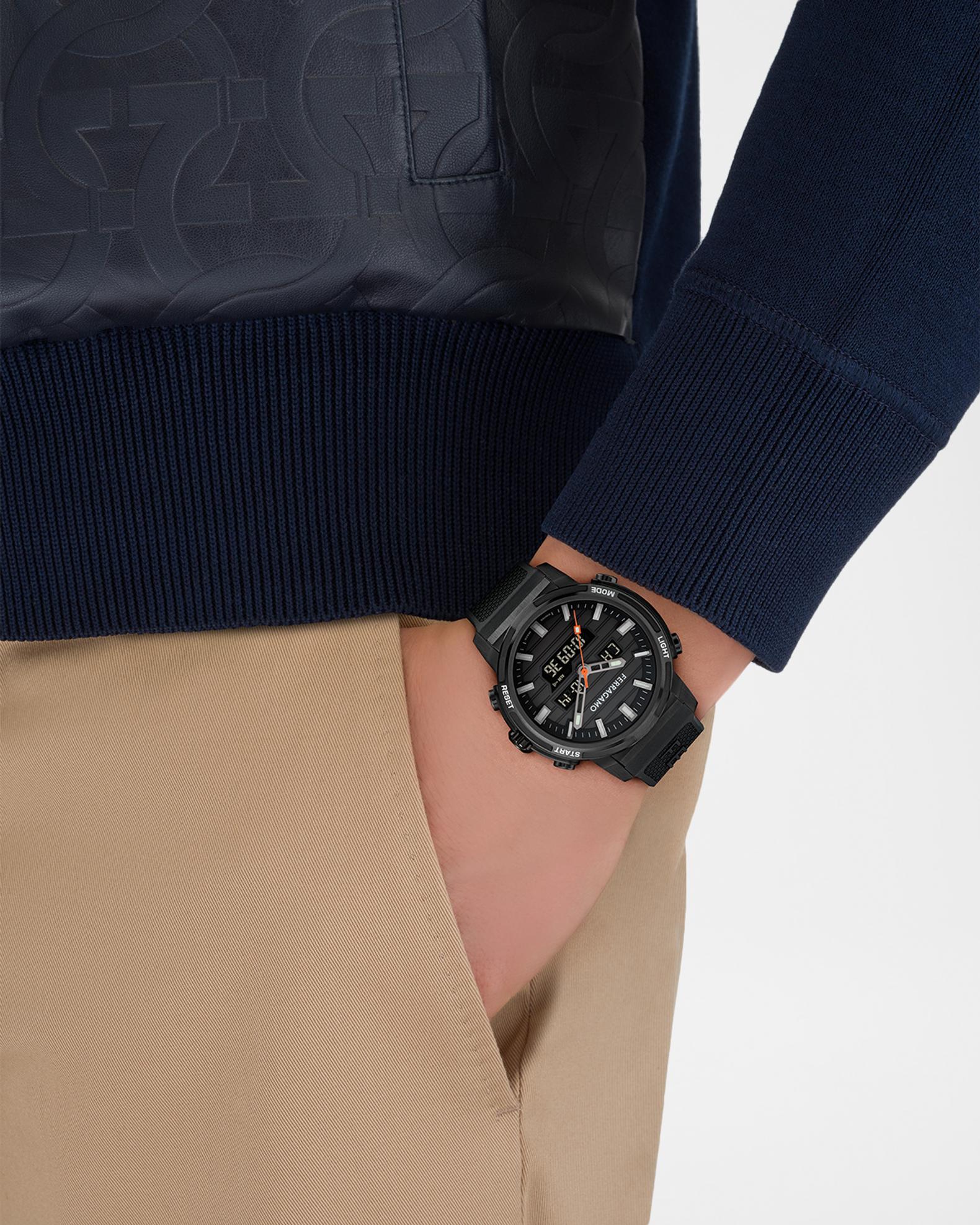 FERRAGAMO Men's 43mm Black Stainless Steel Silicone-Strap Watch