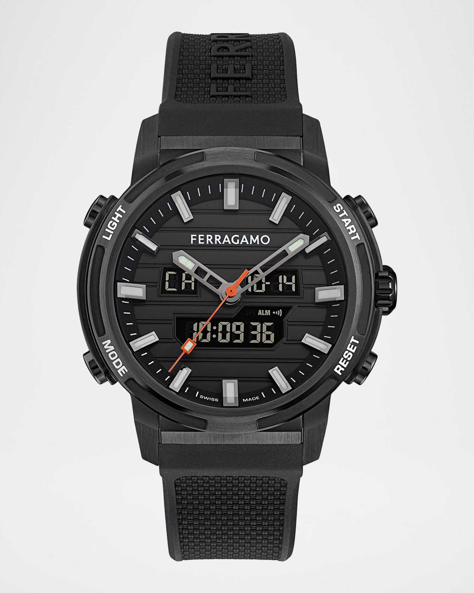 ;*;様 Ferragamo 腕時計 ブラック　稼働品 FERRAGAMO Men's 43mm Black Stainless Steel Silicone-Strap Watch