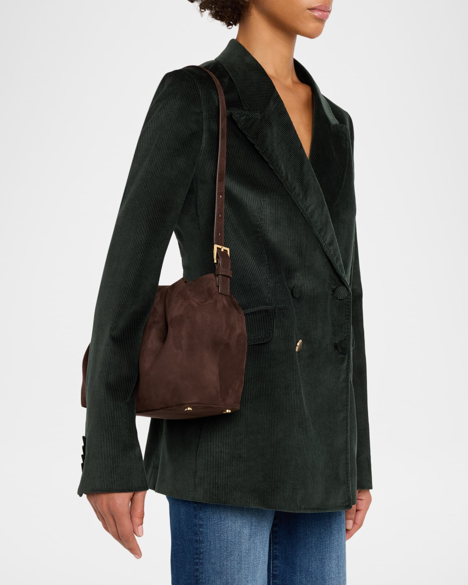 THEMOIRE Lara Pleated Vegan Suede Shoulder Bag | Neiman Marcus