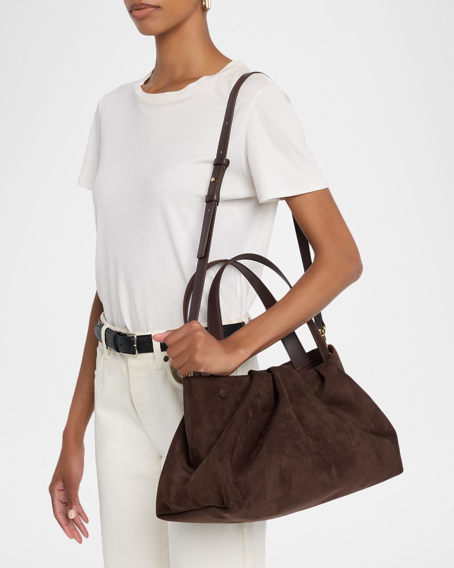 THEMOIRE Athena Pleated Vegan Suede Shoulder Bag | Neiman Marcus