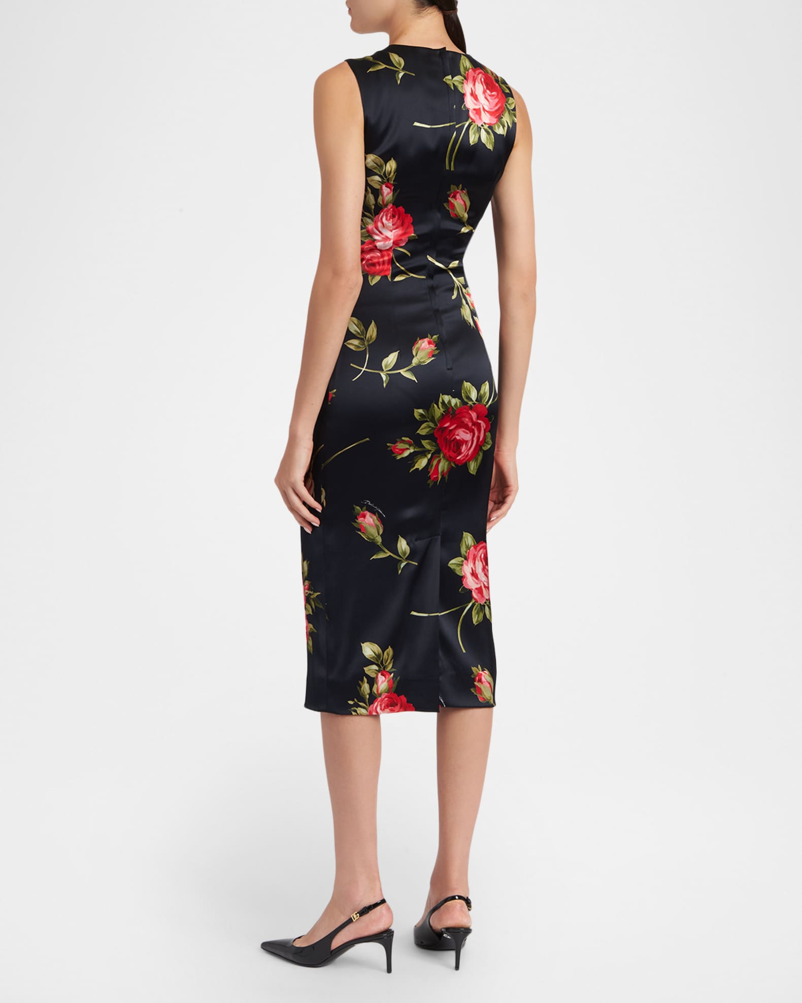 DOLCE&GABBANA 桜柄ノースリーブワンピースmade in Italy Dolce&Gabbana Rose Bouquet-Print Sheath Midi Dress | Neiman Marcus