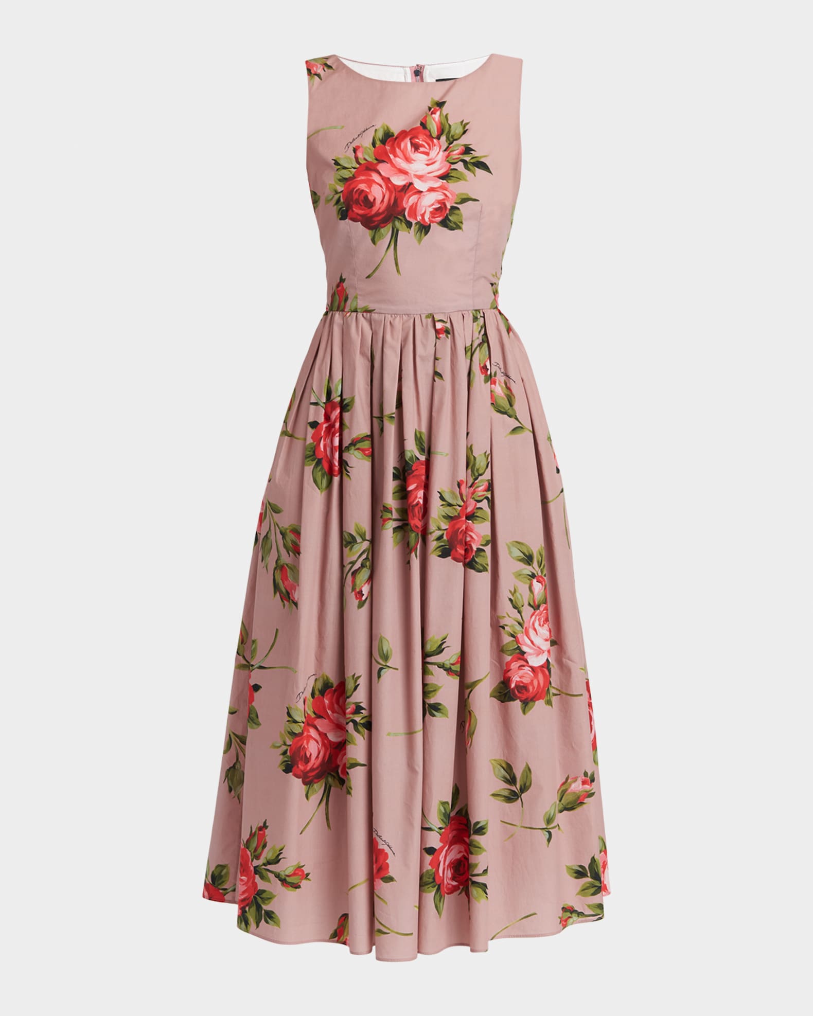 Dolce&Gabbana Sleeveless Floral Stretch Cotton Midi Dress | Neiman