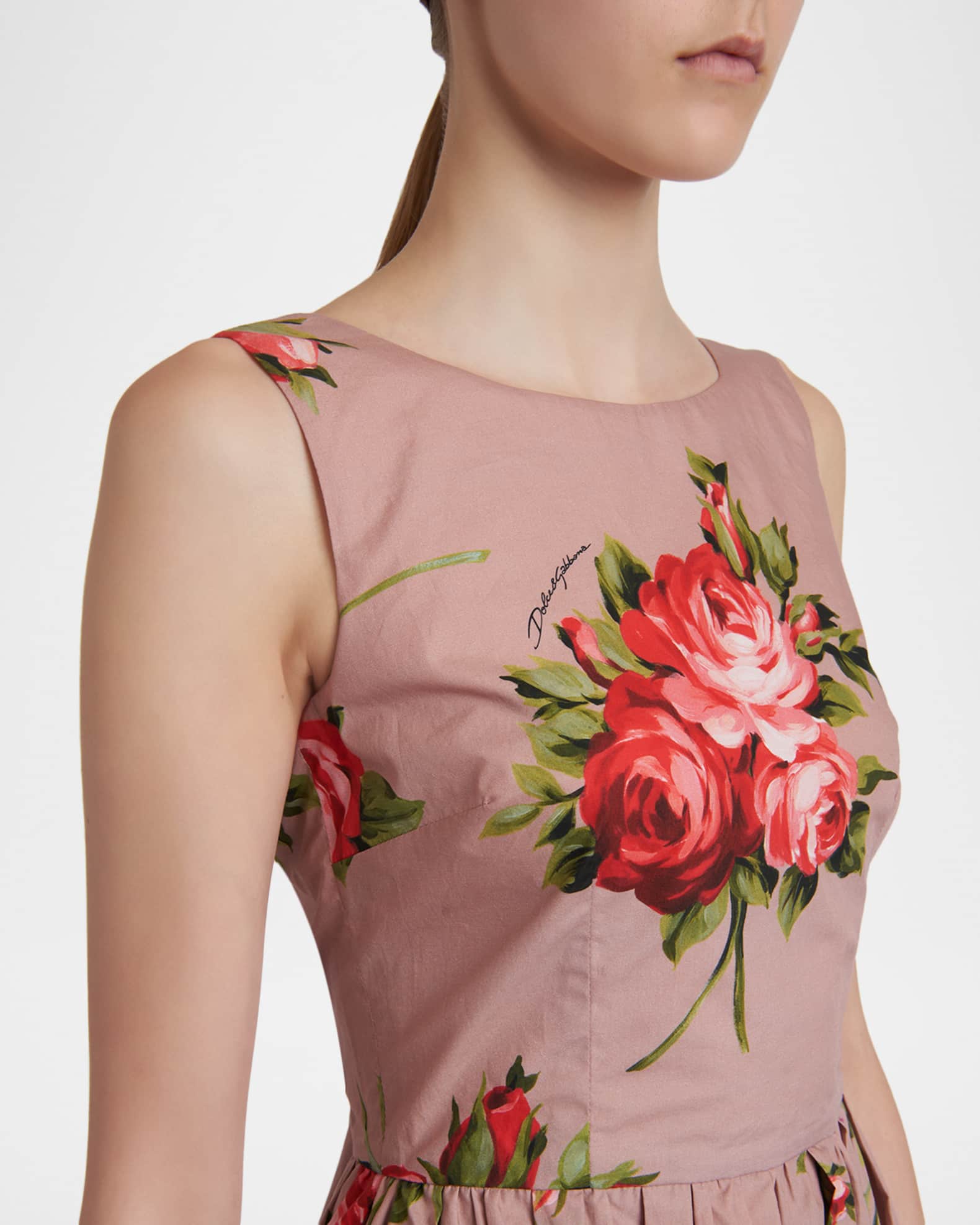knee length dresses for ladies STAUD Puff Sleeve Midi Dress Demi Floral Print Stretch Cotton Size Sma   Celebrity Owned