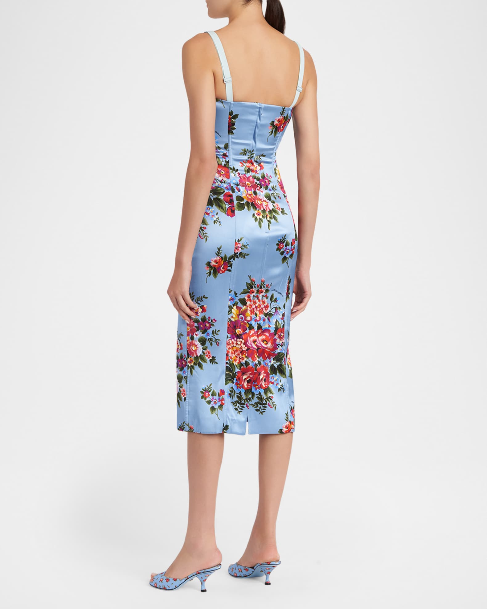 Dolce&Gabbana Floral Satin Bustier Midi Dress | Neiman Marcus