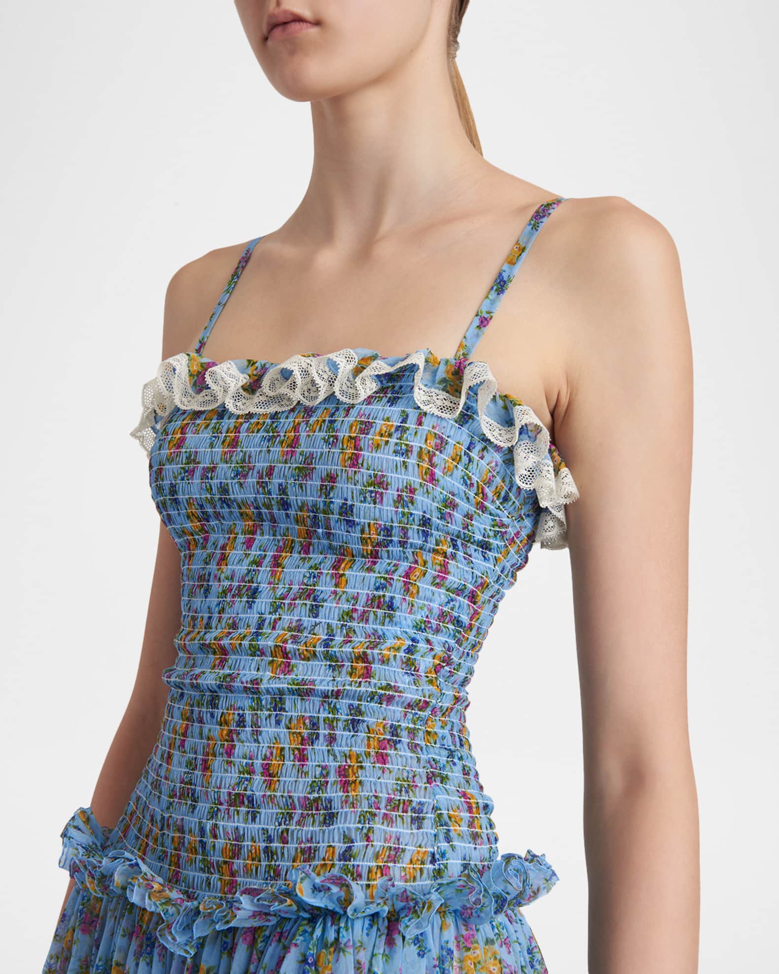 Dolce&Gabbana Floral Smocked Chiffon Sleeveless Maxi Dress