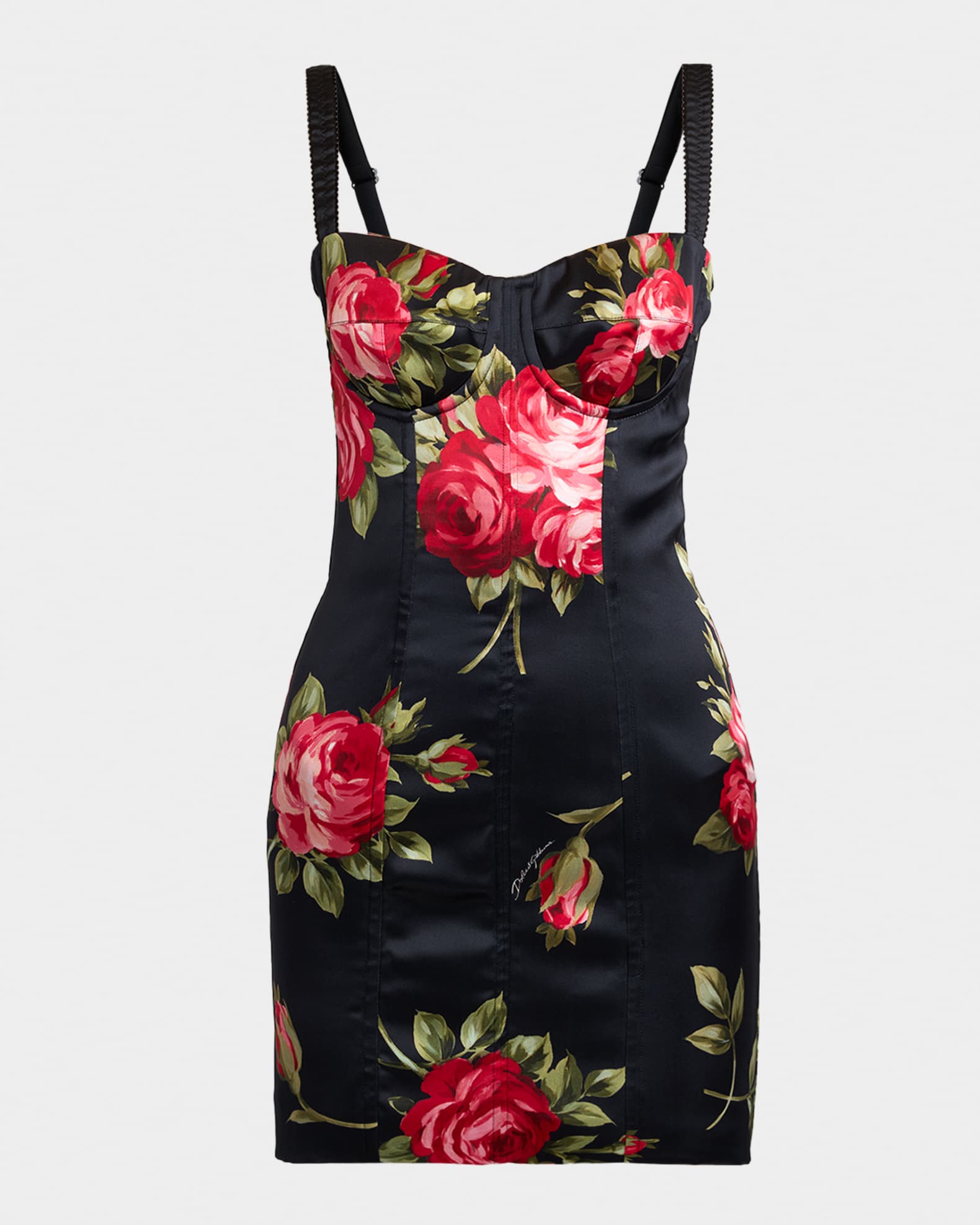Dolce&Gabbana Floral Satin Bustier Mini Dress | Neiman Marcus