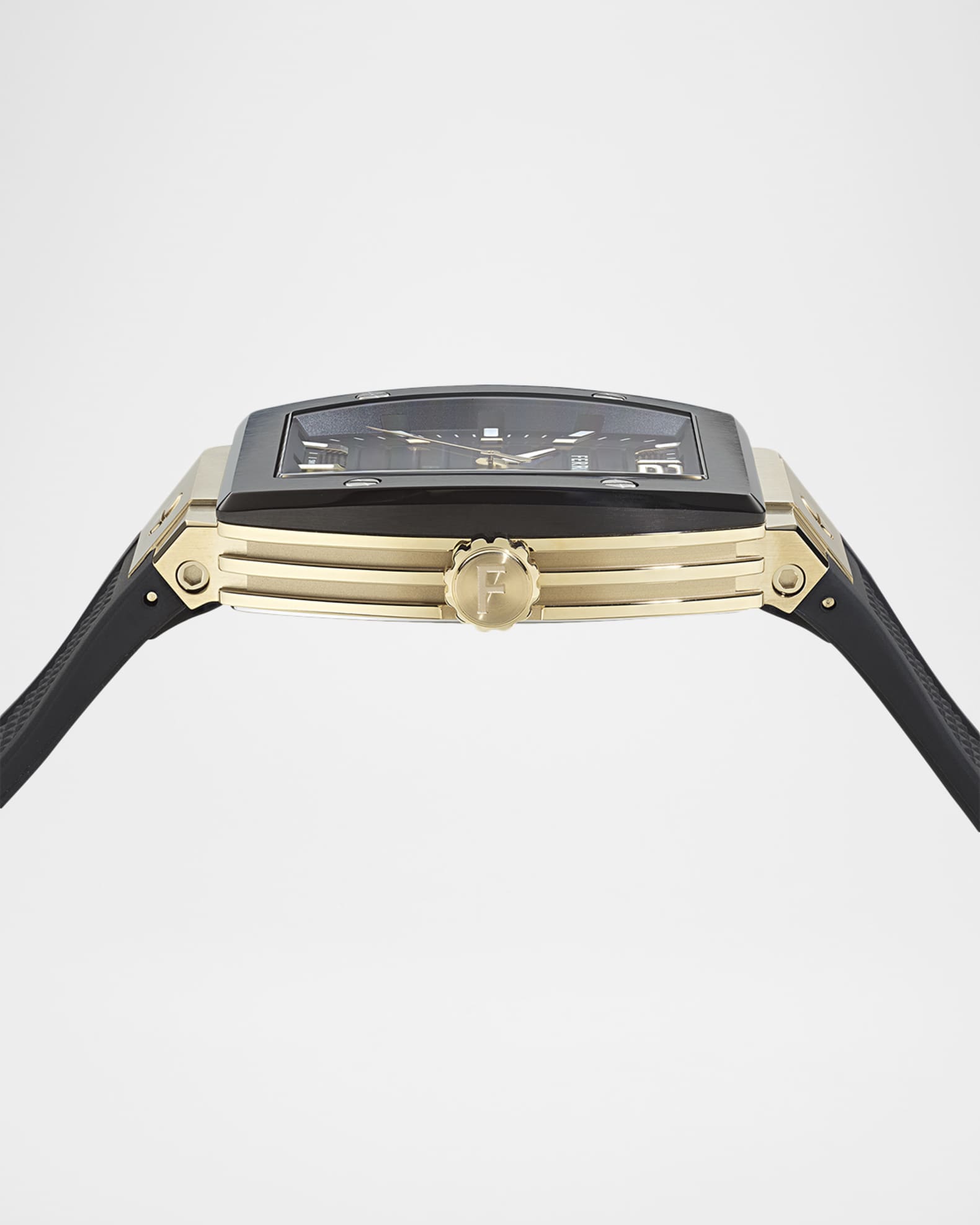 Ferragamo Men's F80 42mm IP Yellow Gold PU-Strap Watch | Neiman Marcus