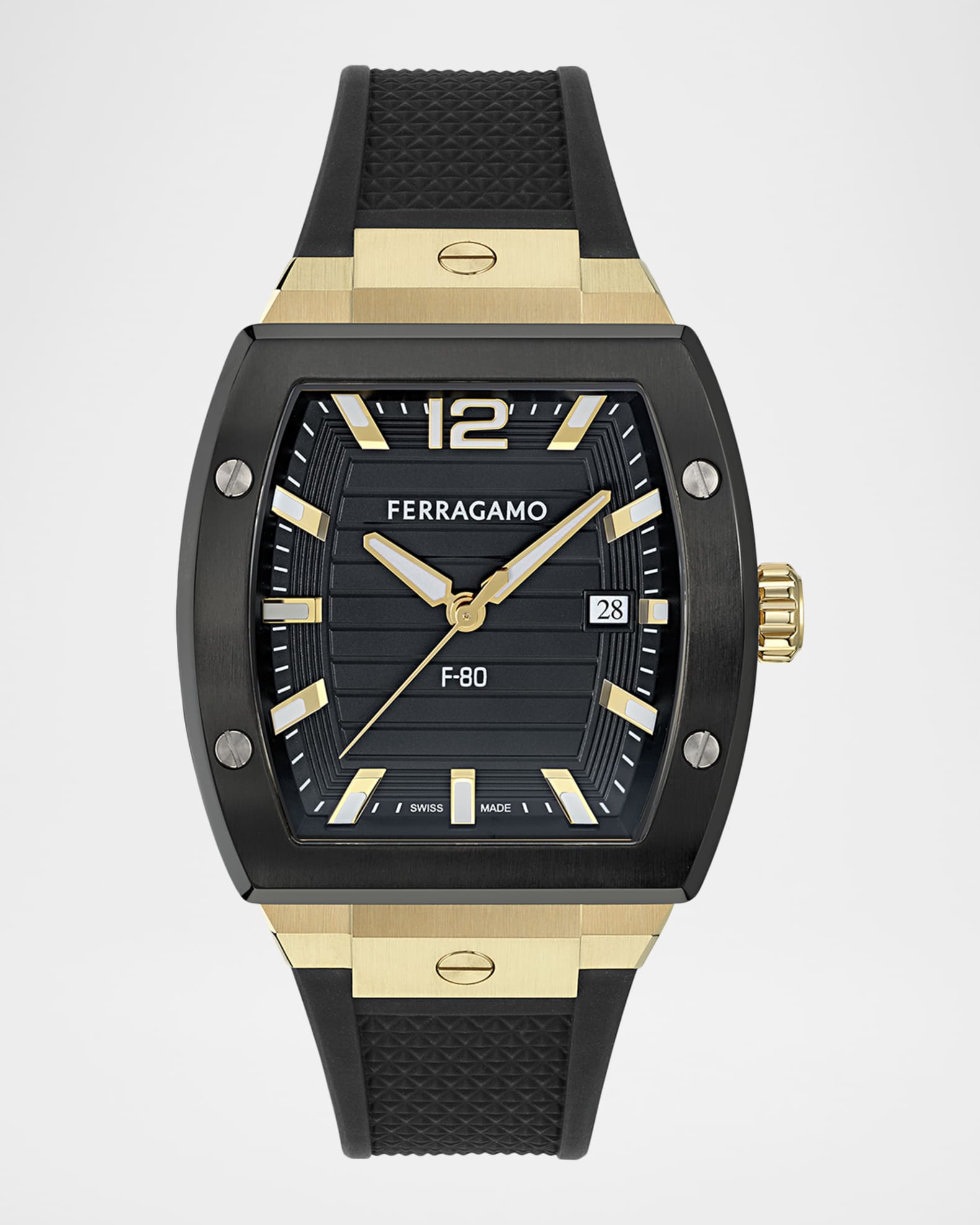 Ferragamo Men's F80 42mm IP Yellow Gold PU-Strap Watch | Neiman Marcus