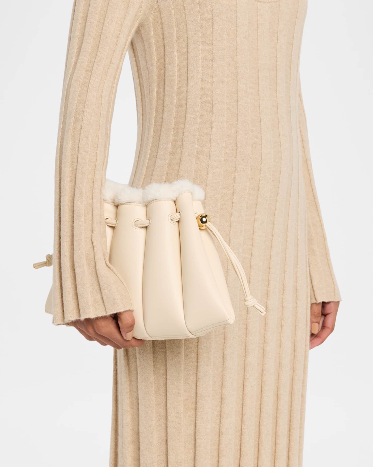 THEMOIRE Dafne Faux Fur-Trim Vegan Fabric Clutch Bag | Neiman Marcus