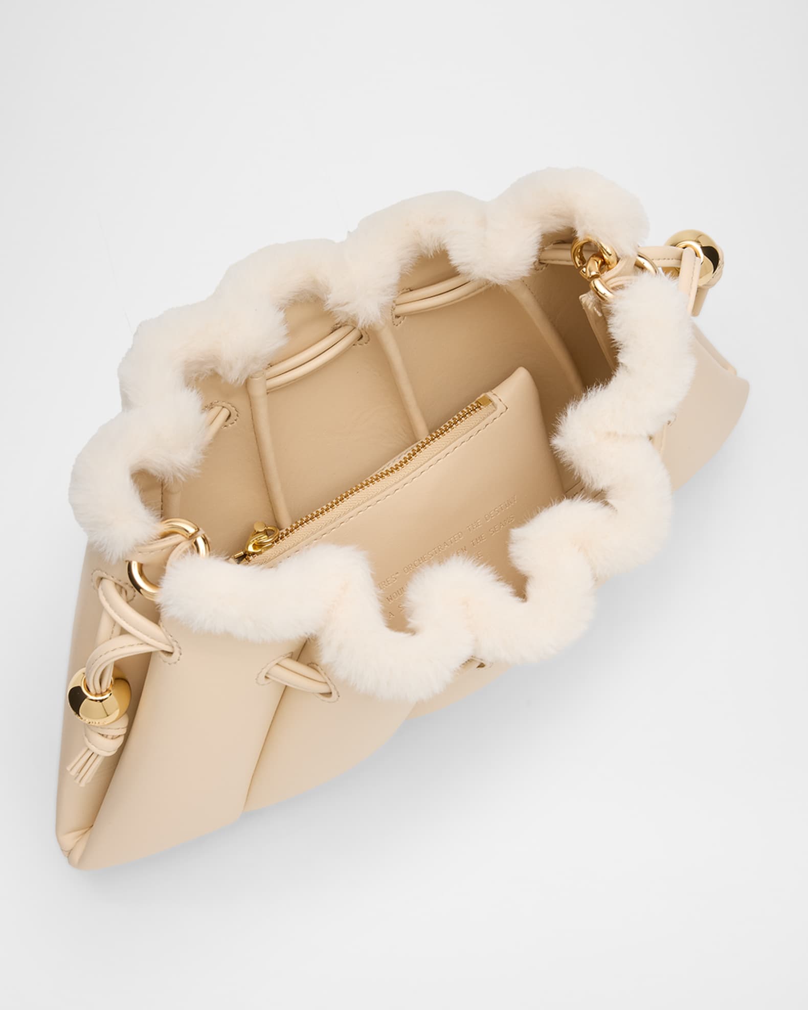 THEMOIRE Dafne Faux Fur-Trim Vegan Fabric Clutch Bag | Neiman Marcus