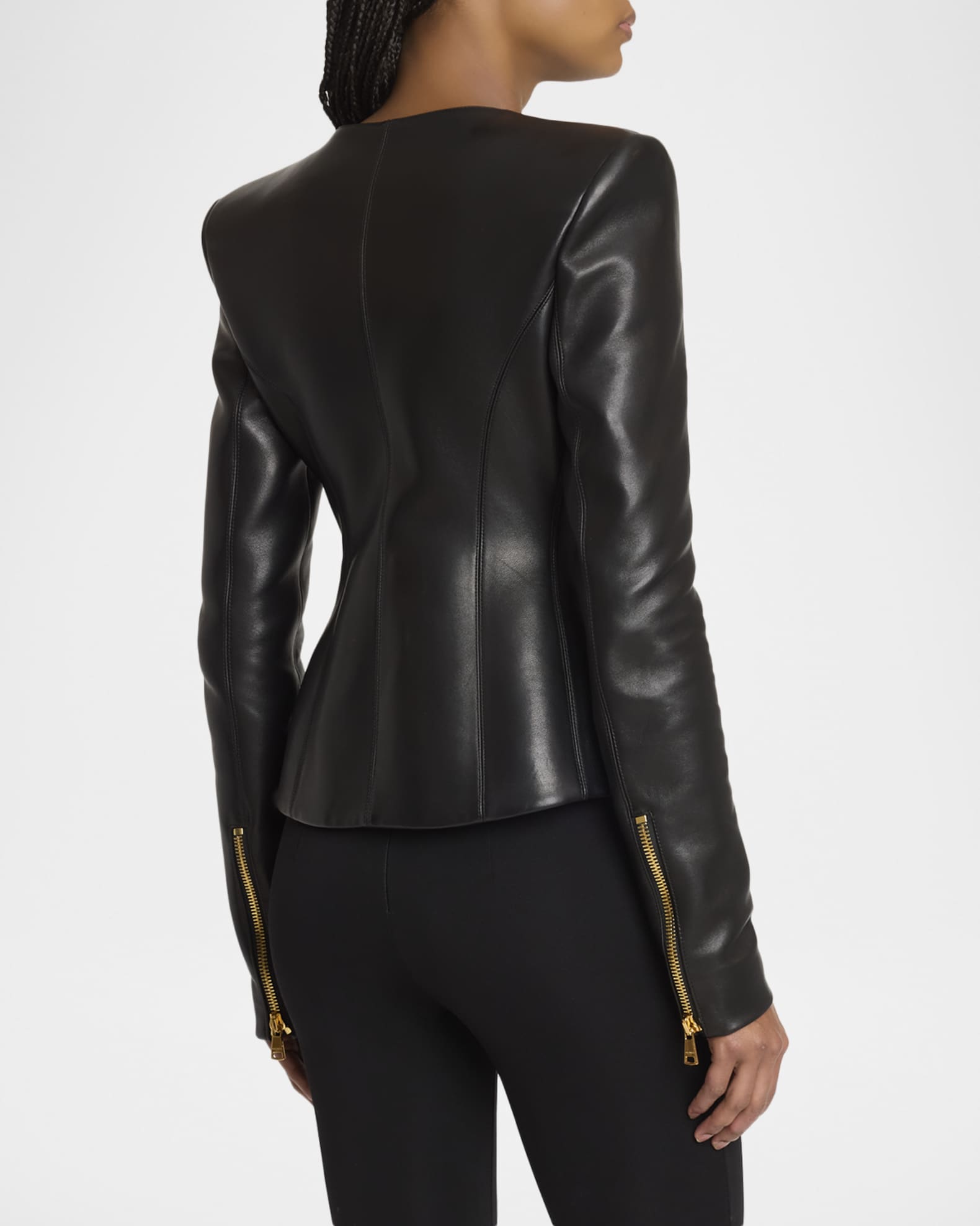 Balmain Fitted Lambskin Leather Jacket | Neiman Marcus