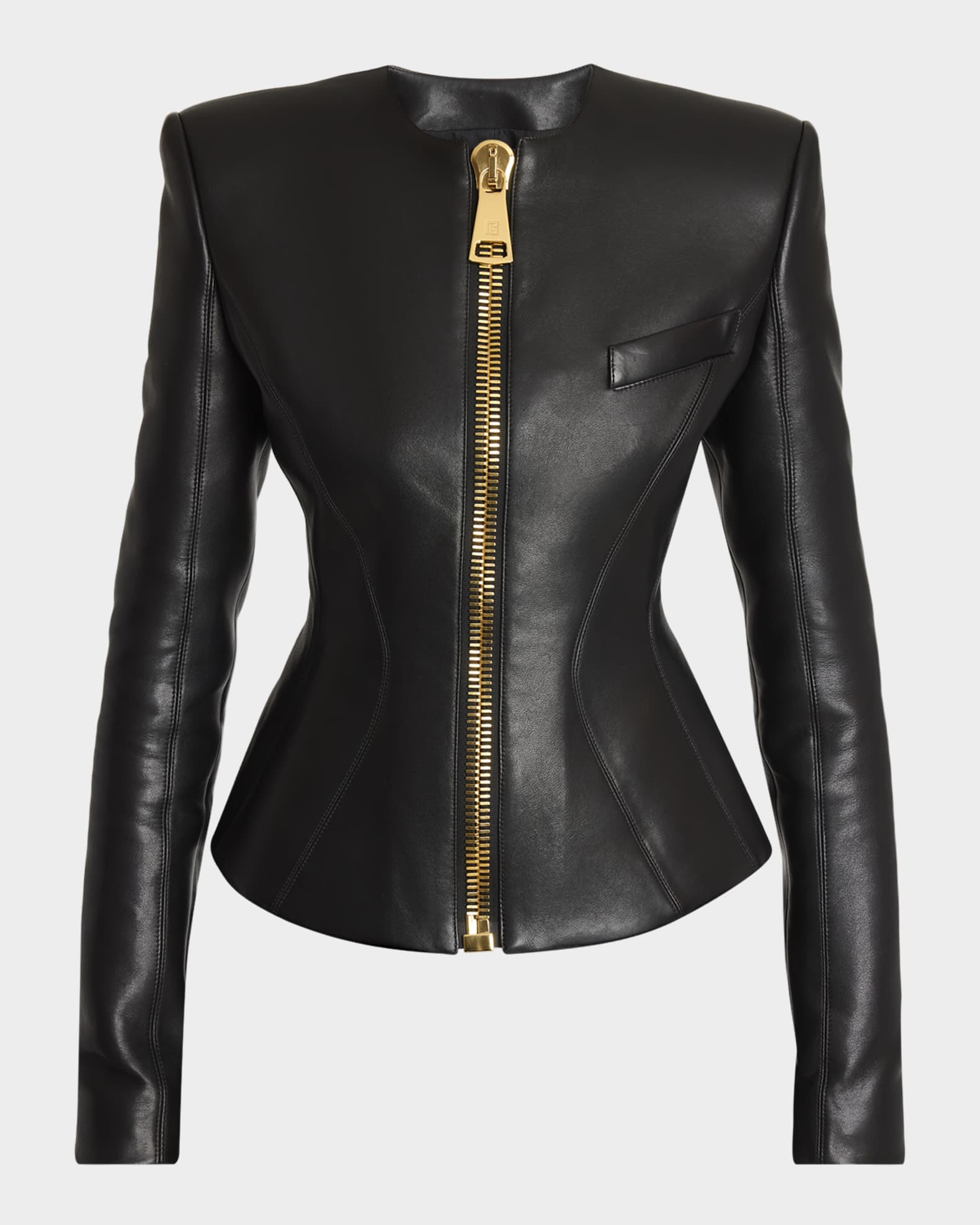 Balmain Fitted Lambskin Leather Jacket | Neiman Marcus