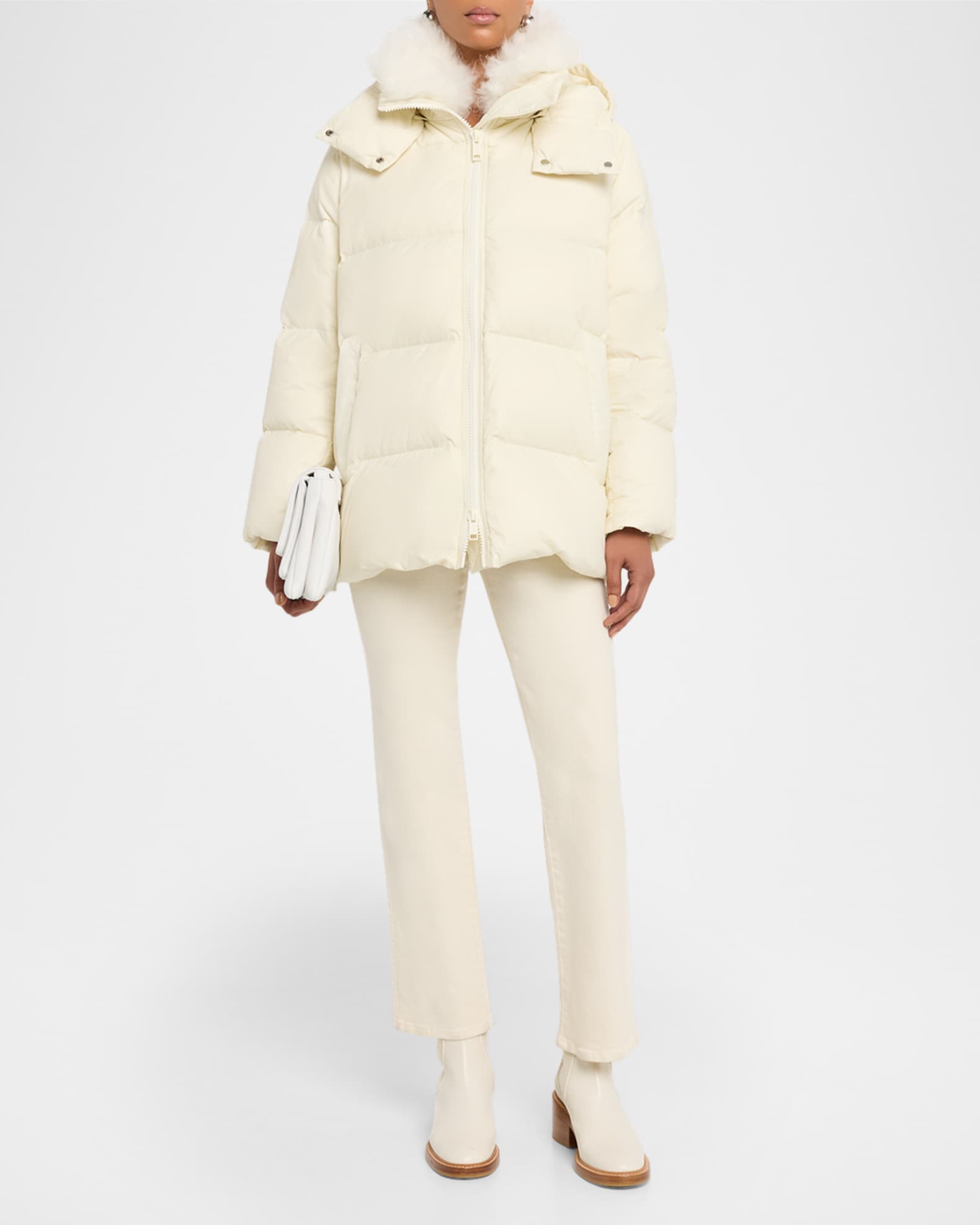 Yves Salomon Down Jacket with Removable Hood & Shearling Trim