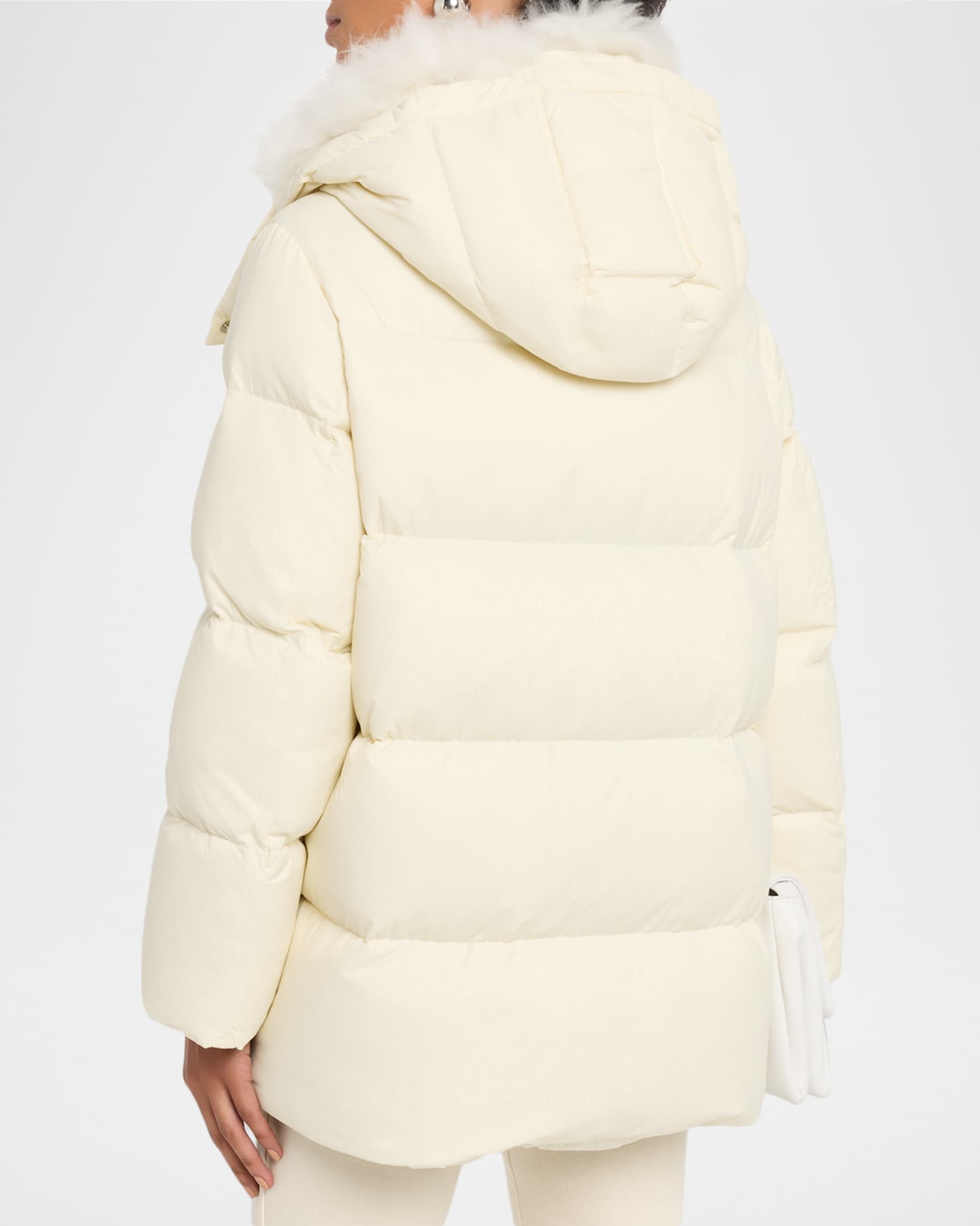 Yves Salomon Down Jacket with Removable Hood & Shearling Trim
