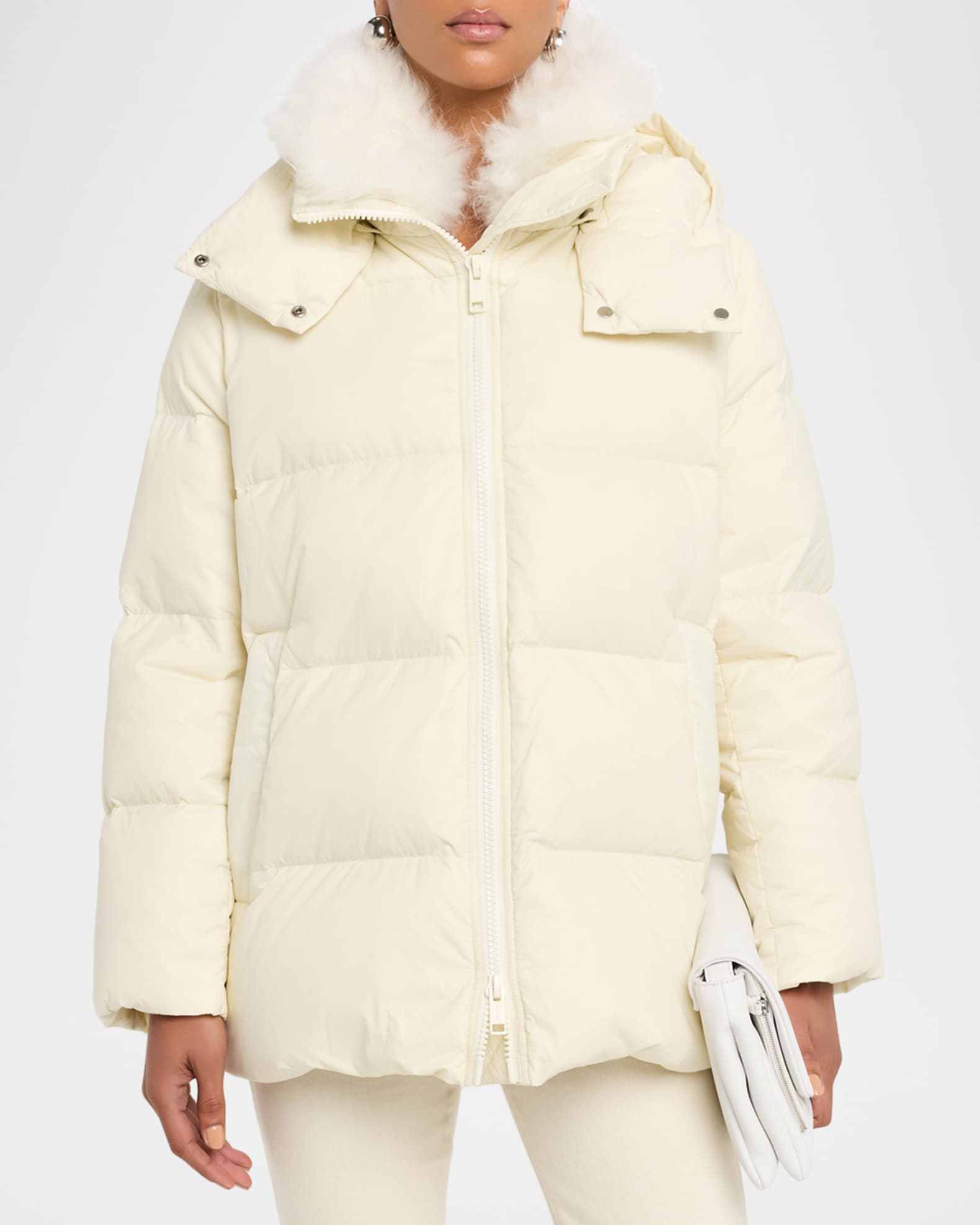 Yves Salomon Down Jacket with Removable Hood & Shearling Trim