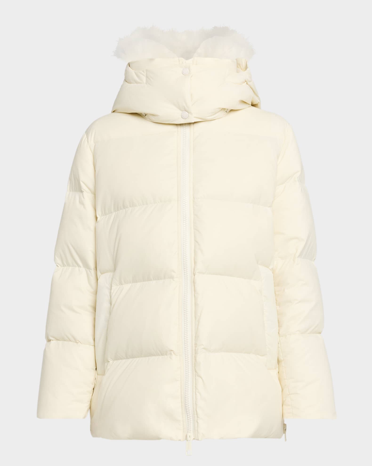 Yves Salomon Down Jacket with Removable Hood & Shearling Trim