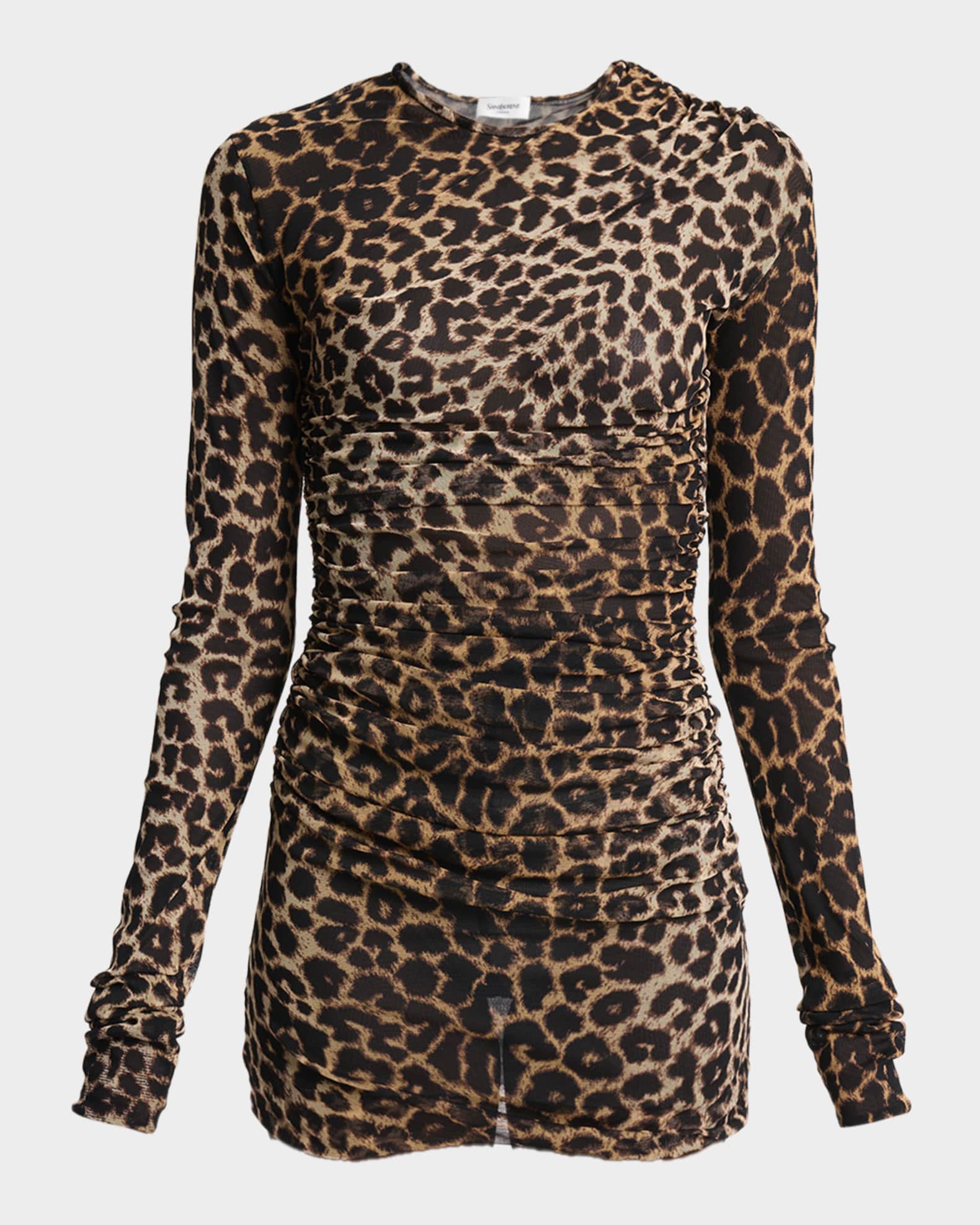 knee length dresses for ladies Long Sleeve Leopard Mini Dress S / Leopard / 01525