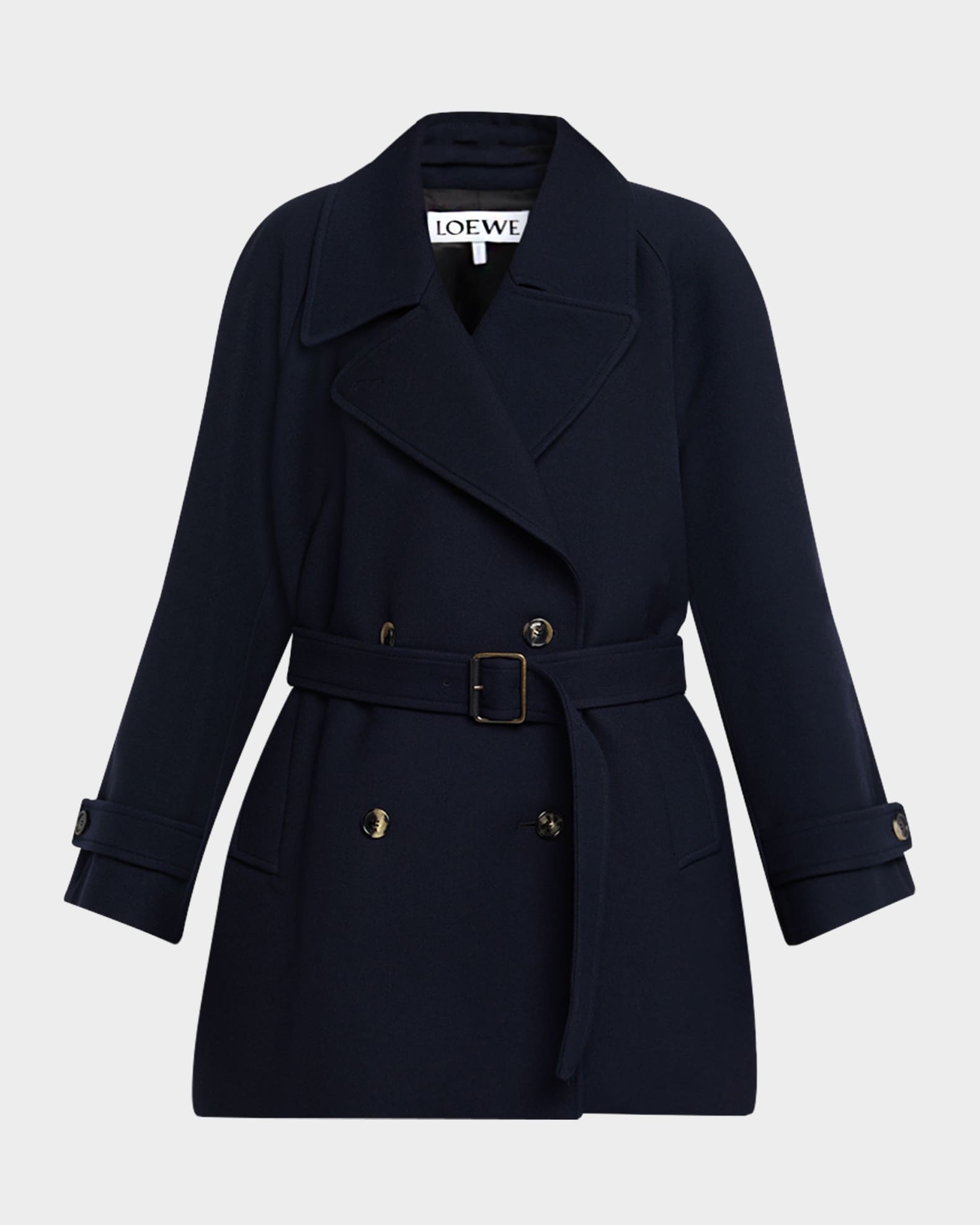 Loewe Double-Breasted Belted Wool Twill Coat | Neiman Marcus