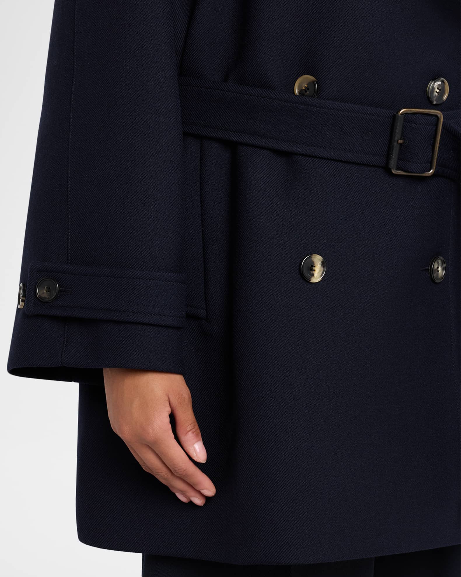 Loewe Double-Breasted Belted Wool Twill Coat | Neiman Marcus